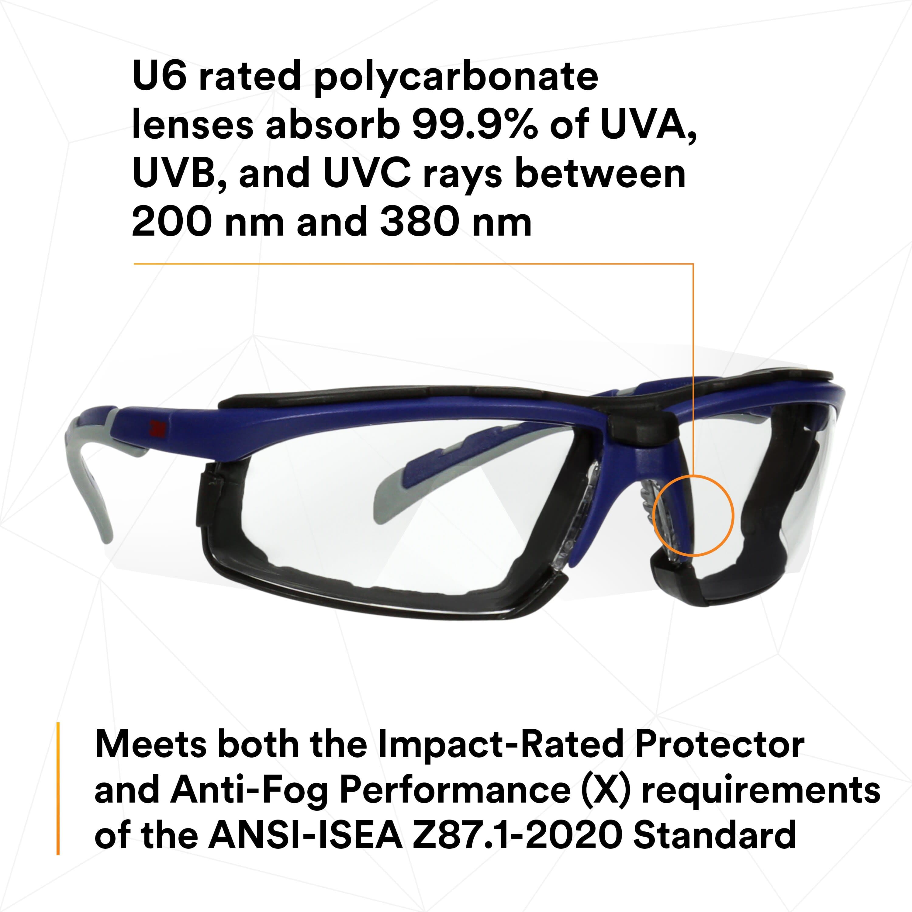 3M™ Solus™ 2000 Series, S2001SGAF-BGR-F, Gray/Blue-Green Temples,
Scotchgard™ Anti-Fog Coating, Clear AF-AS lens_8