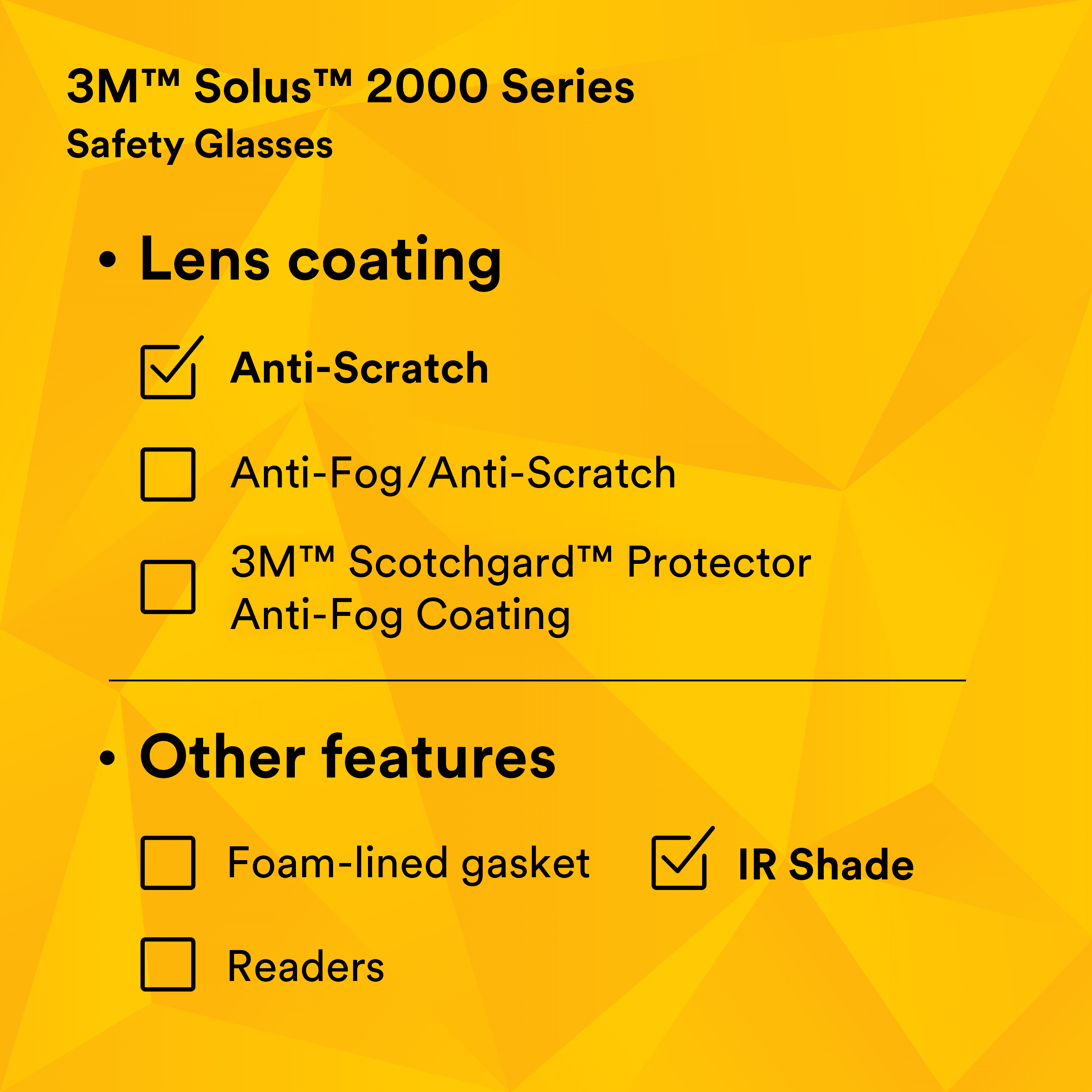 3M™ Solus™ 2000 Series, S2017AS-BLK, Black/Green Temples, IR 1.7 Gray
Anti-Scratch lens_5