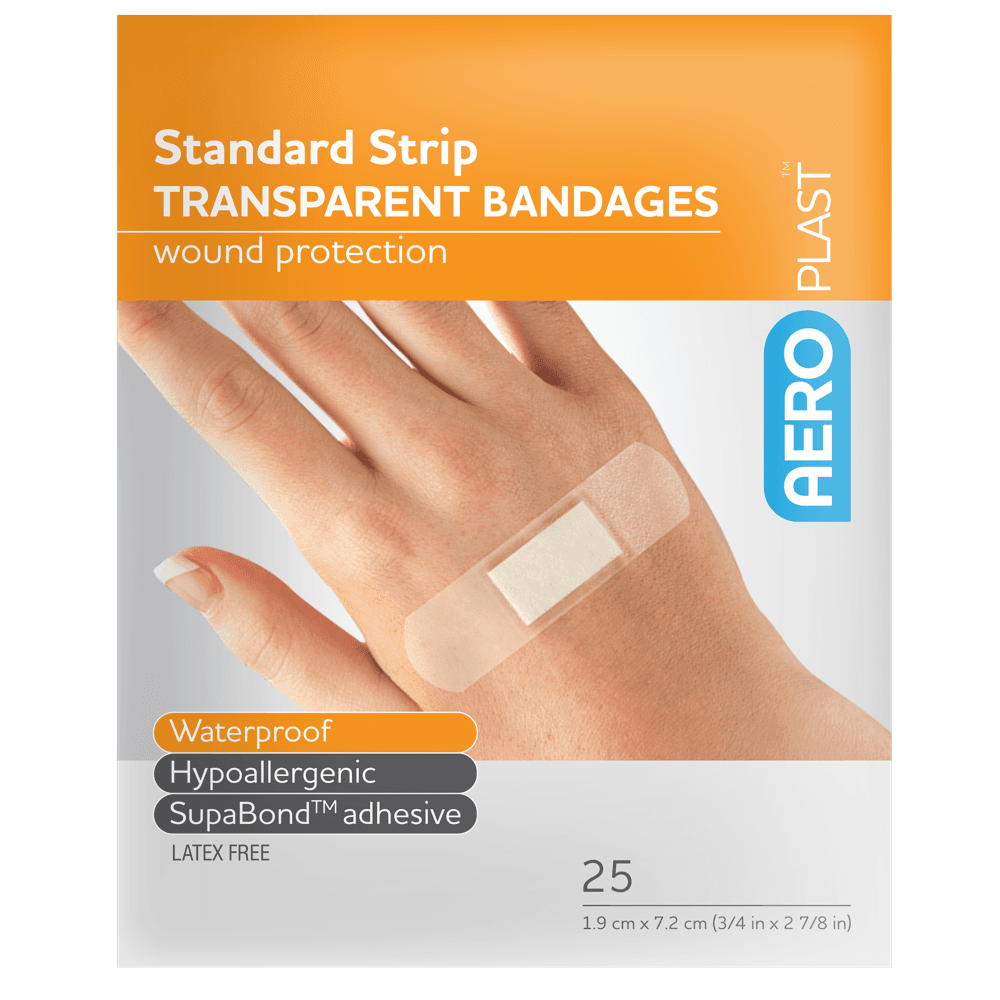 Aero Healthcare AEROPLAST Transparent Standard Strip 7.2 x 1.9cm Env/25