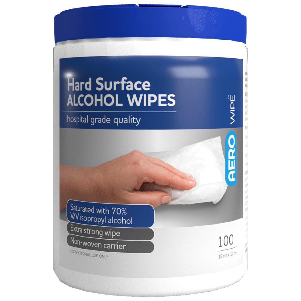 Aero Healthcare AEROWIPE 70% Isopropyl Alcohol Hard Surface Wipes Tub/100 (DG)