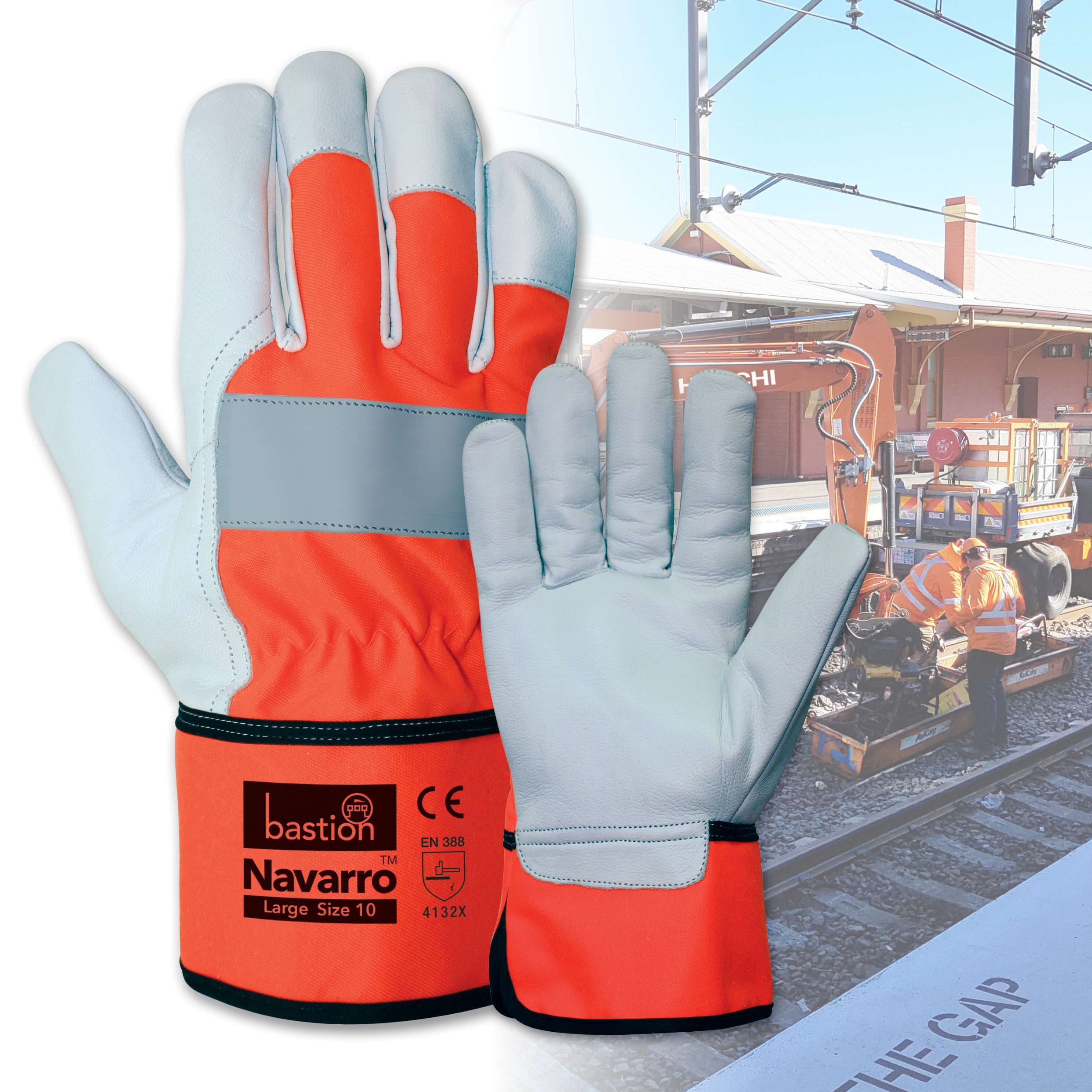 Bastion Navarro™ High Viz Premium A Grade Cow Grain Natural Leather Rigger Gloves