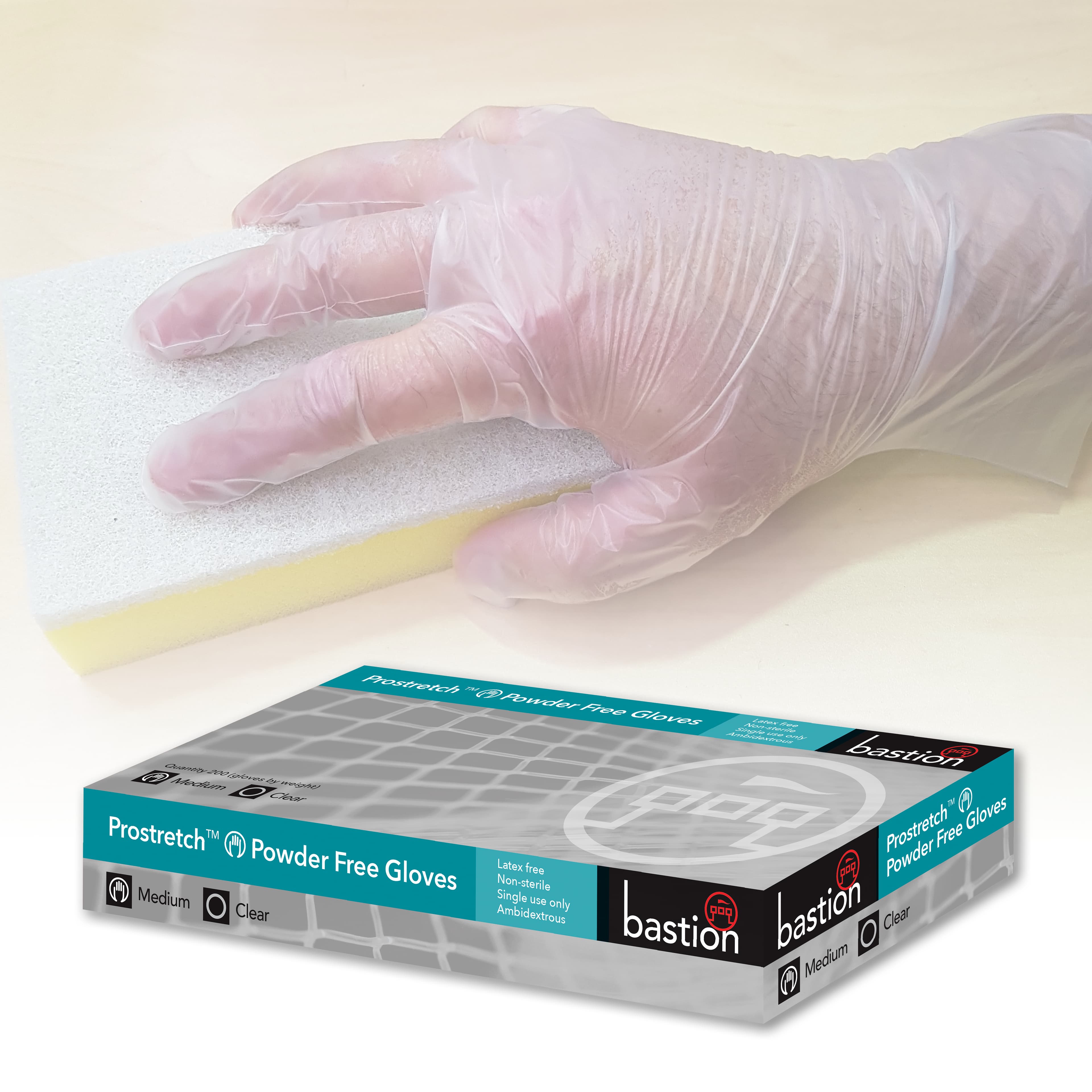 Bastion Prostretch™  Clear  Gloves  -  Powder  Free   (Vinyl Alternative)