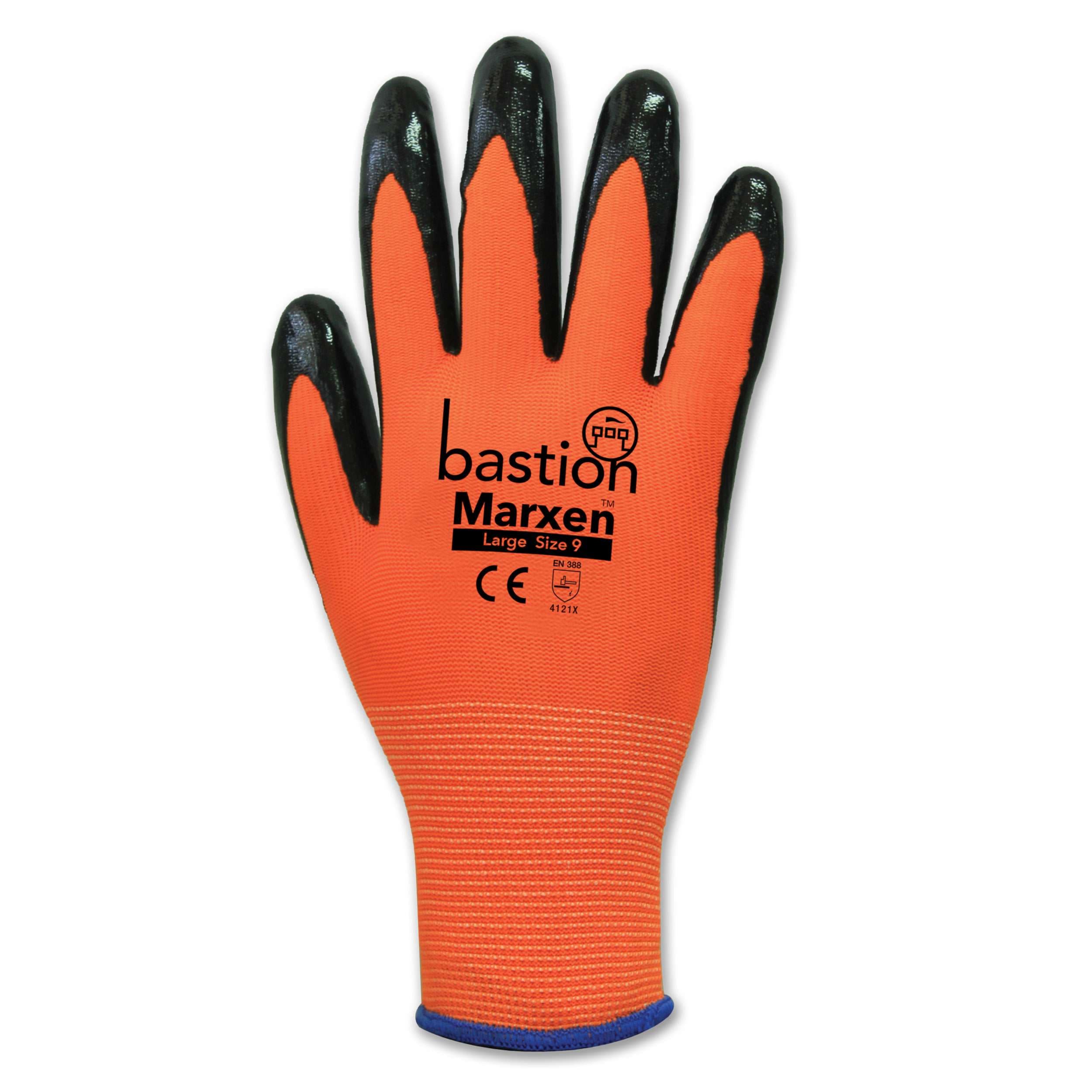 Bastion Marxen™ High Viz Orange Polyester Gloves - Black Nitrile Coating