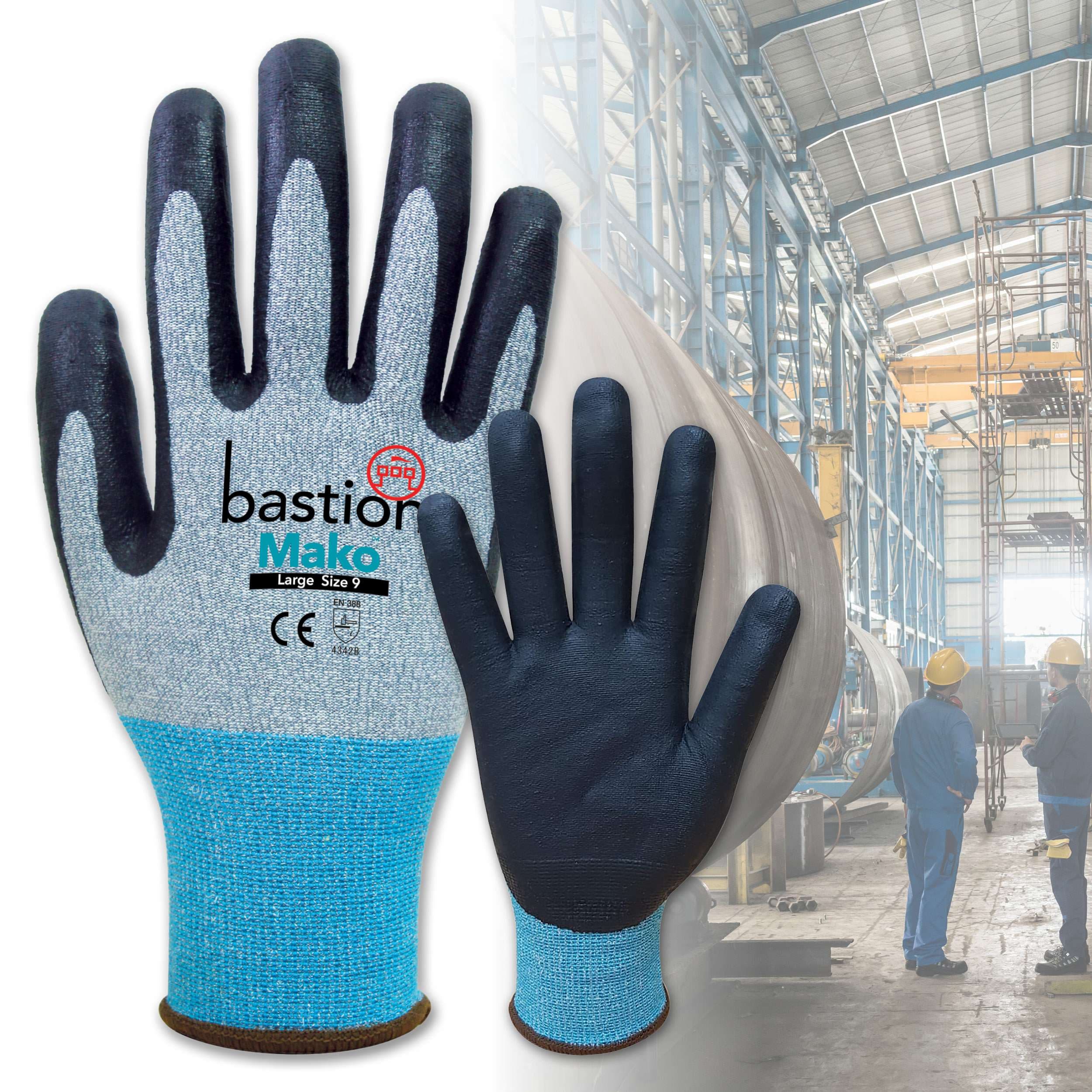 Bastion Mako™  Cut 3 Grey  Hppe/Spandex  Gloves - Black Micro Foam Flex Nitrile Coating