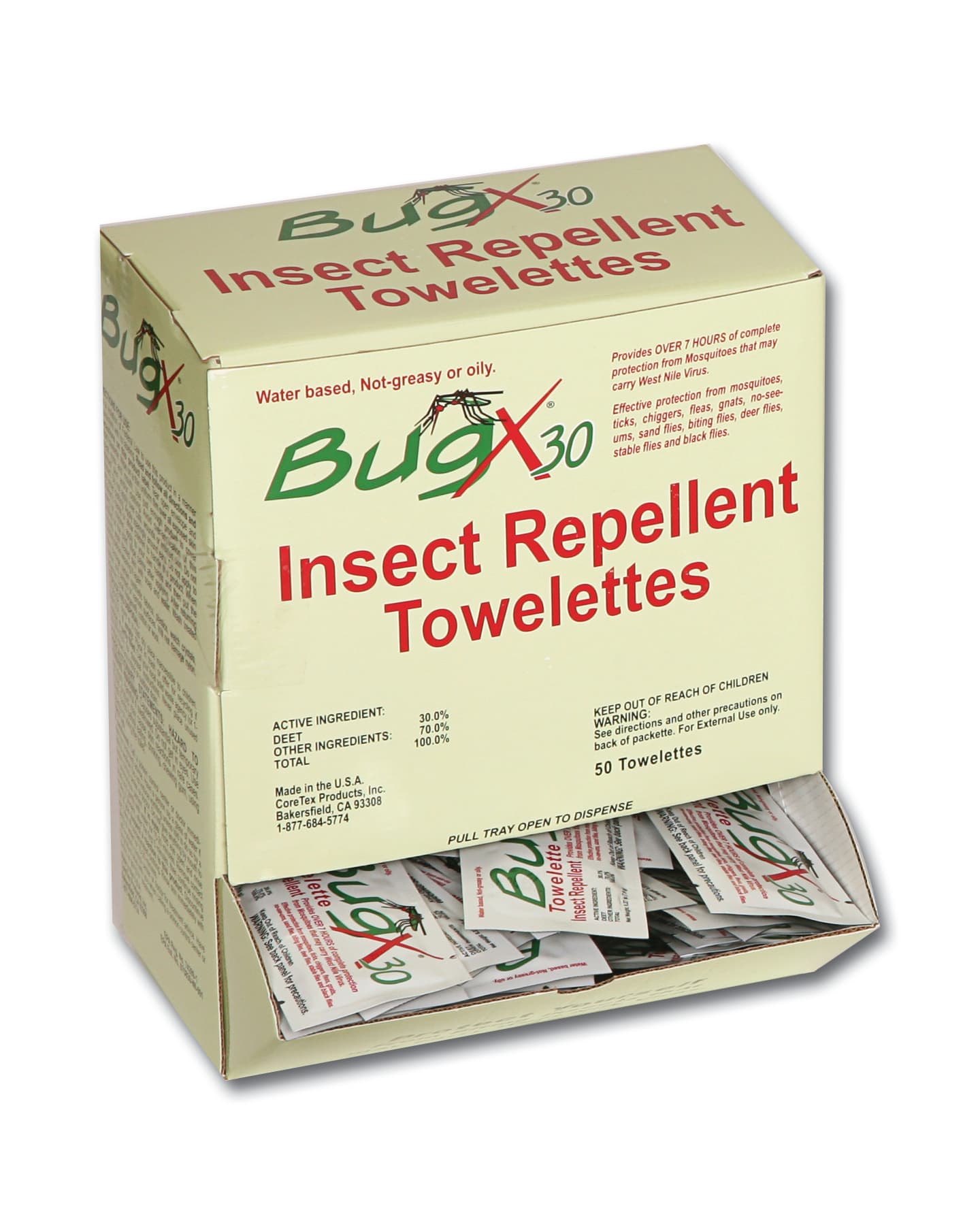 First Aid Only BugX30 Insect Repellent Wipes DEET, 50/box