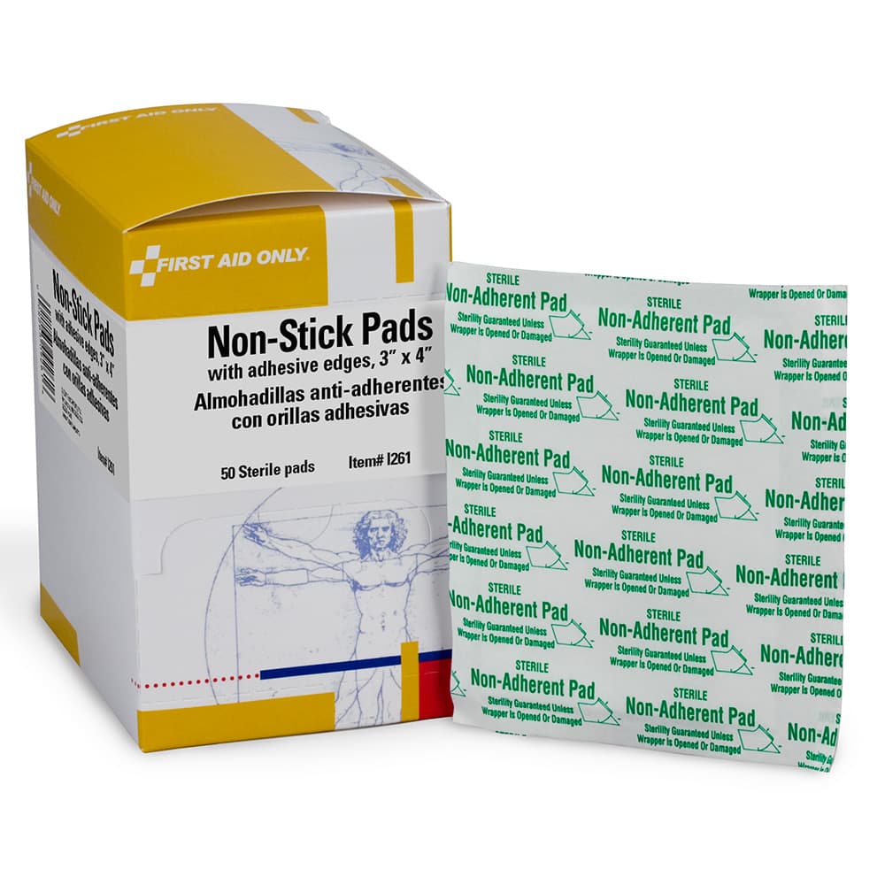 First Aid Only 3"x4" Non-Adherent Pads with Adhesive Edges, 50/box