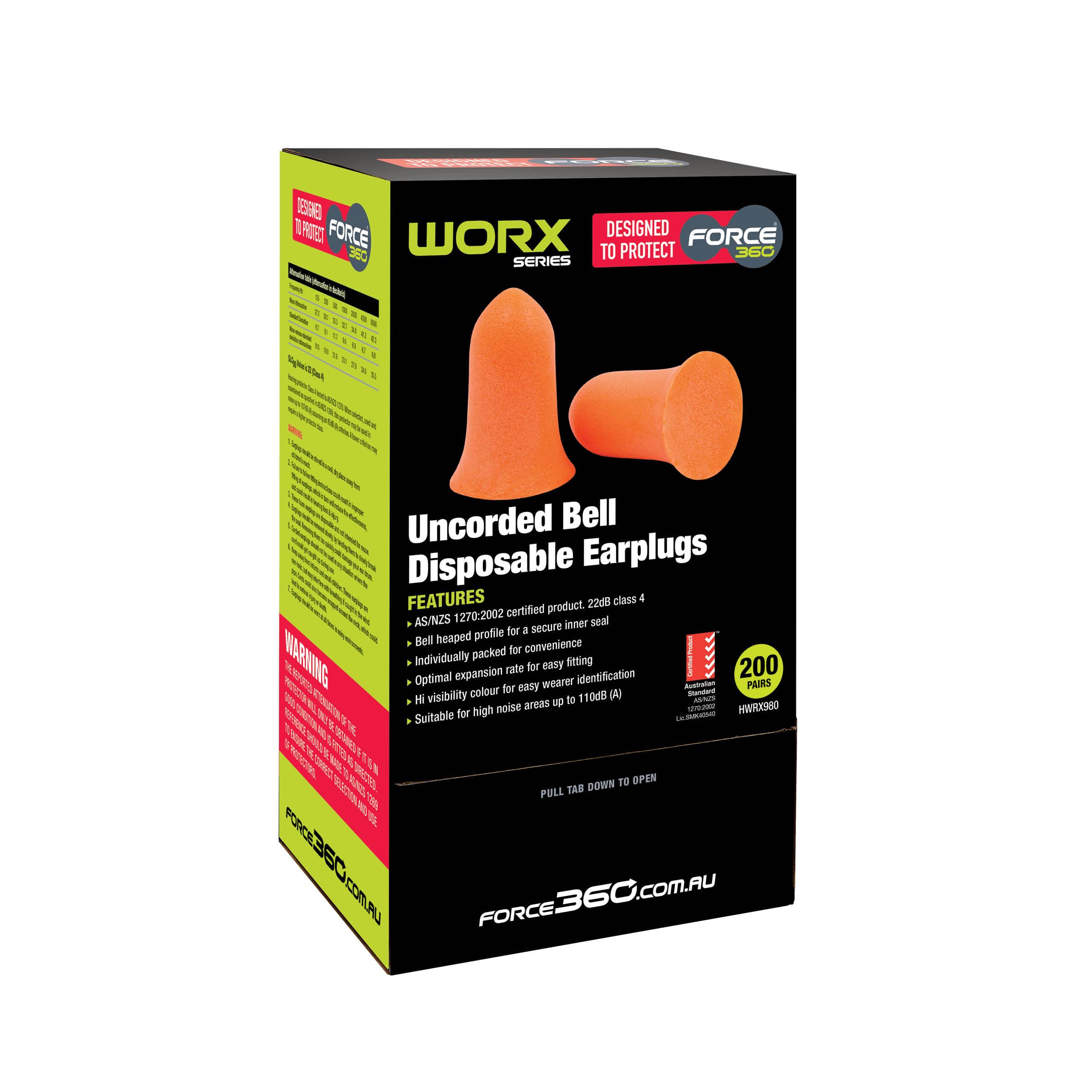 Force360 Bell Shaped Uncorded Disposable Earplugs (200Pr Per Box)_1