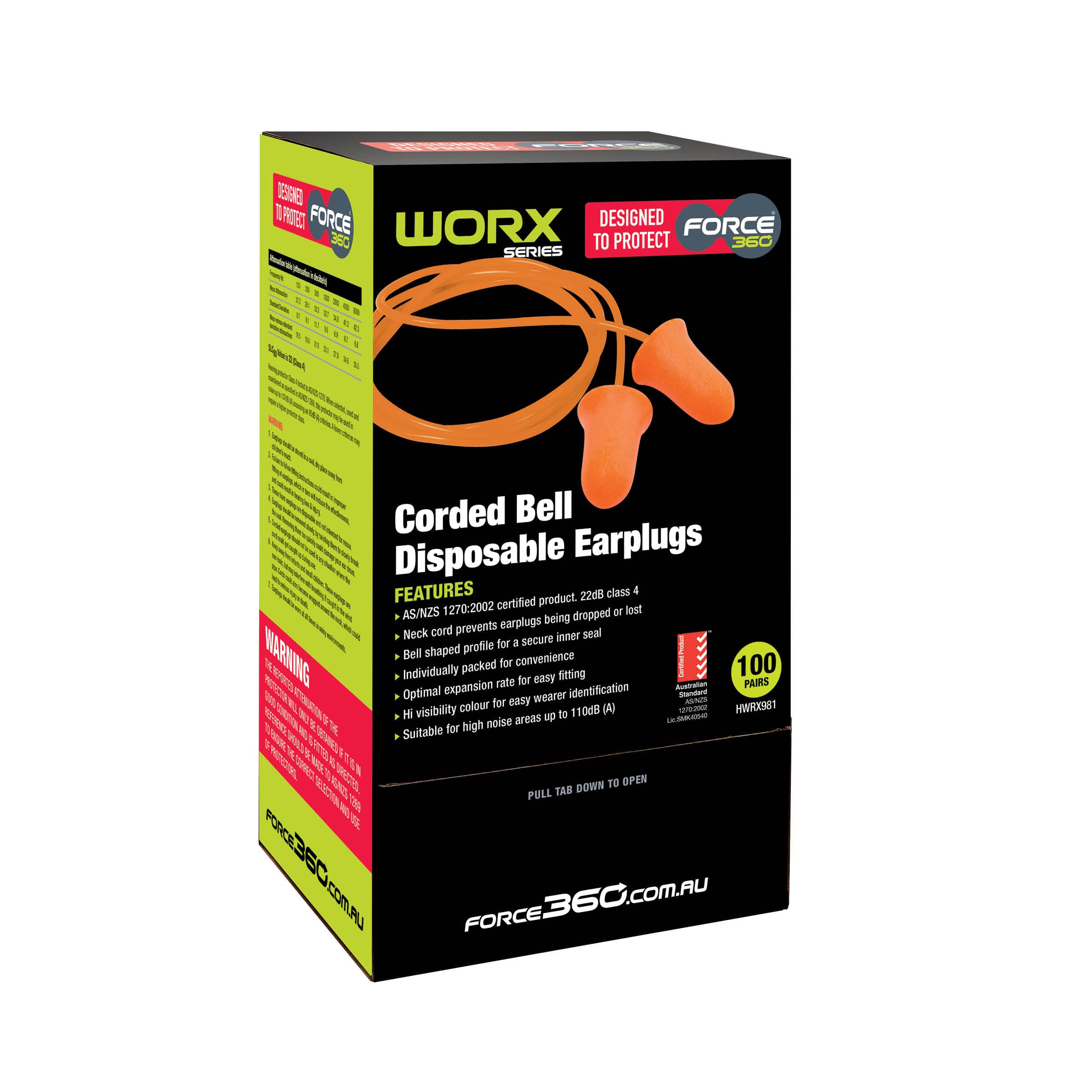 Force360 Bell Shaped Corded Disposable Earplugs (100Pr Per Box)_1