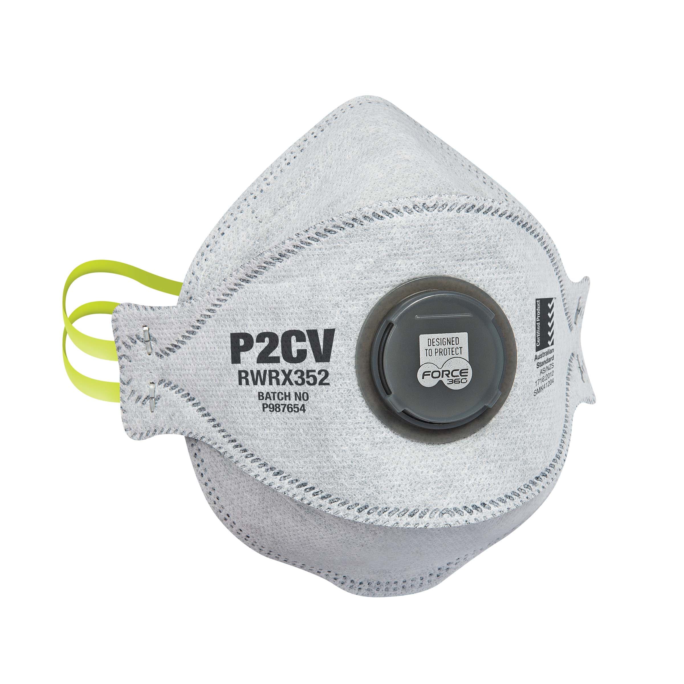 Force360 P2CV Flat Fold Carbon Disposable Respirator (10 Per Box)