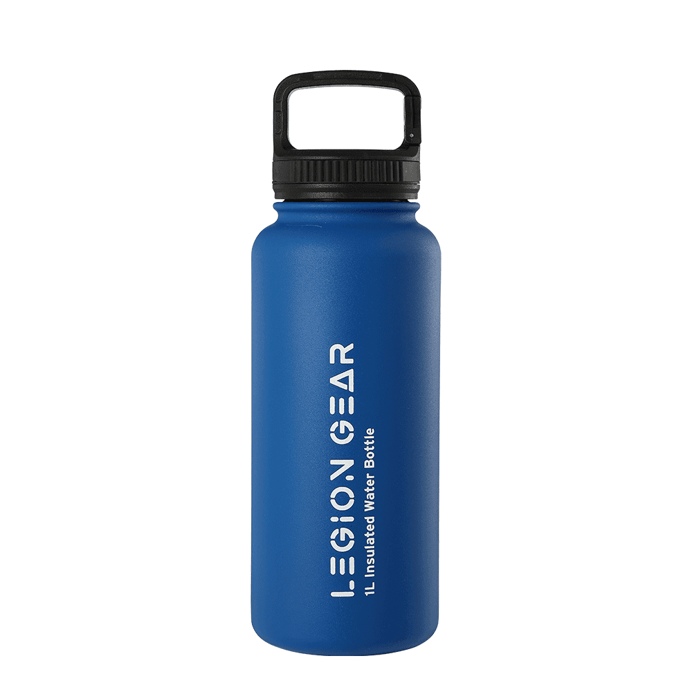 Legion Gear Stainless Steel Double Wall Vacuum Sealed Water Bottle - 1L Blue