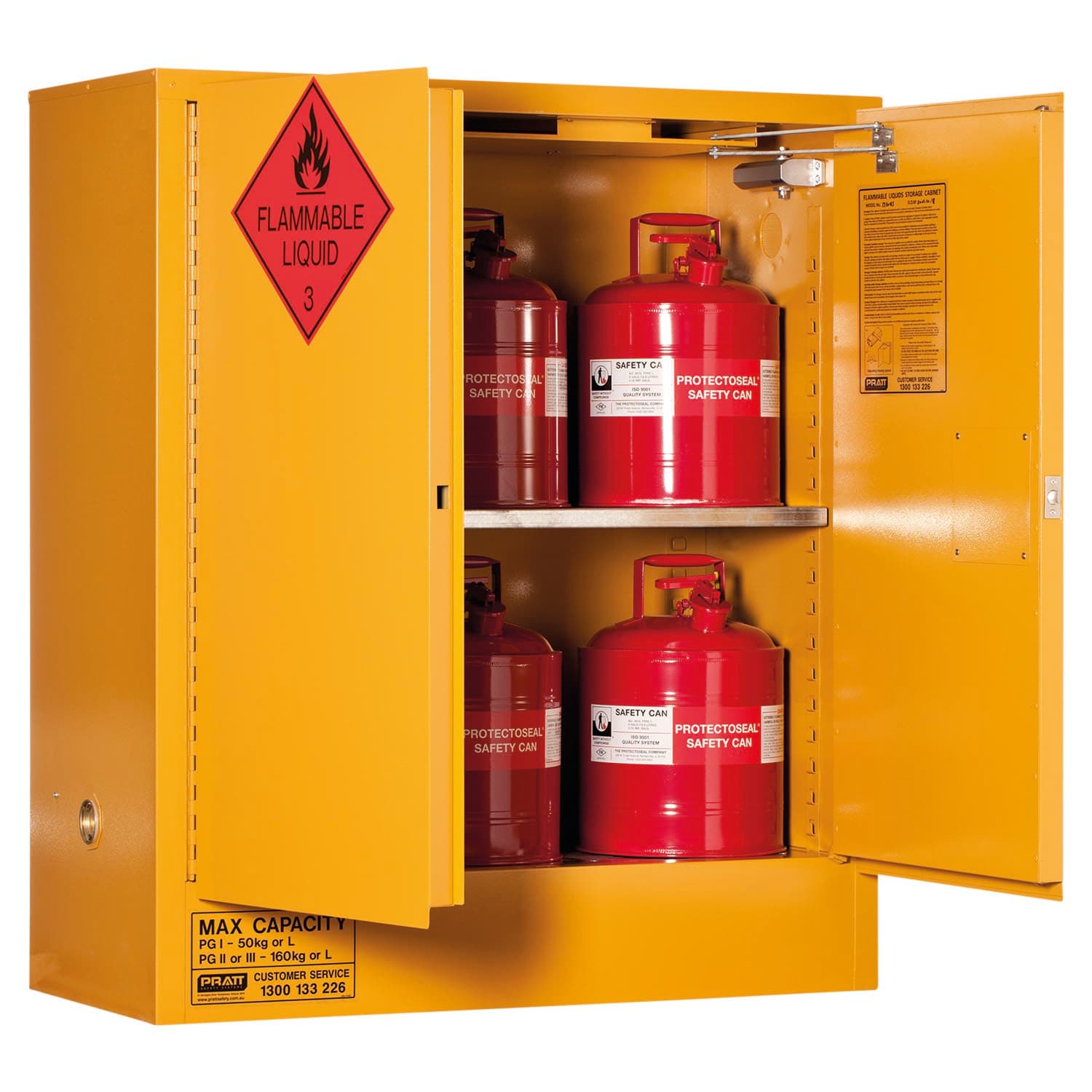 Pratt Flammable Liquid Storage Cabinet: 160L - 2 Doors - 2 Shelves_1