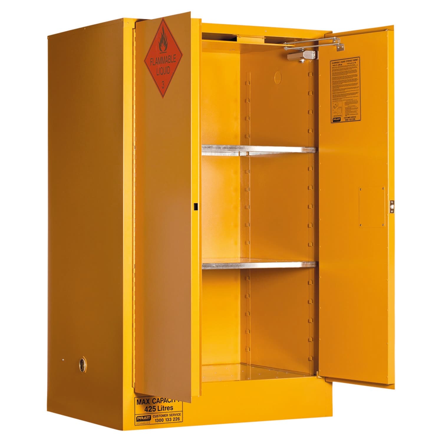 Pratt Flammable Liquid Storage Cabinet: 425L - 2 Doors - 3 Shelves_2