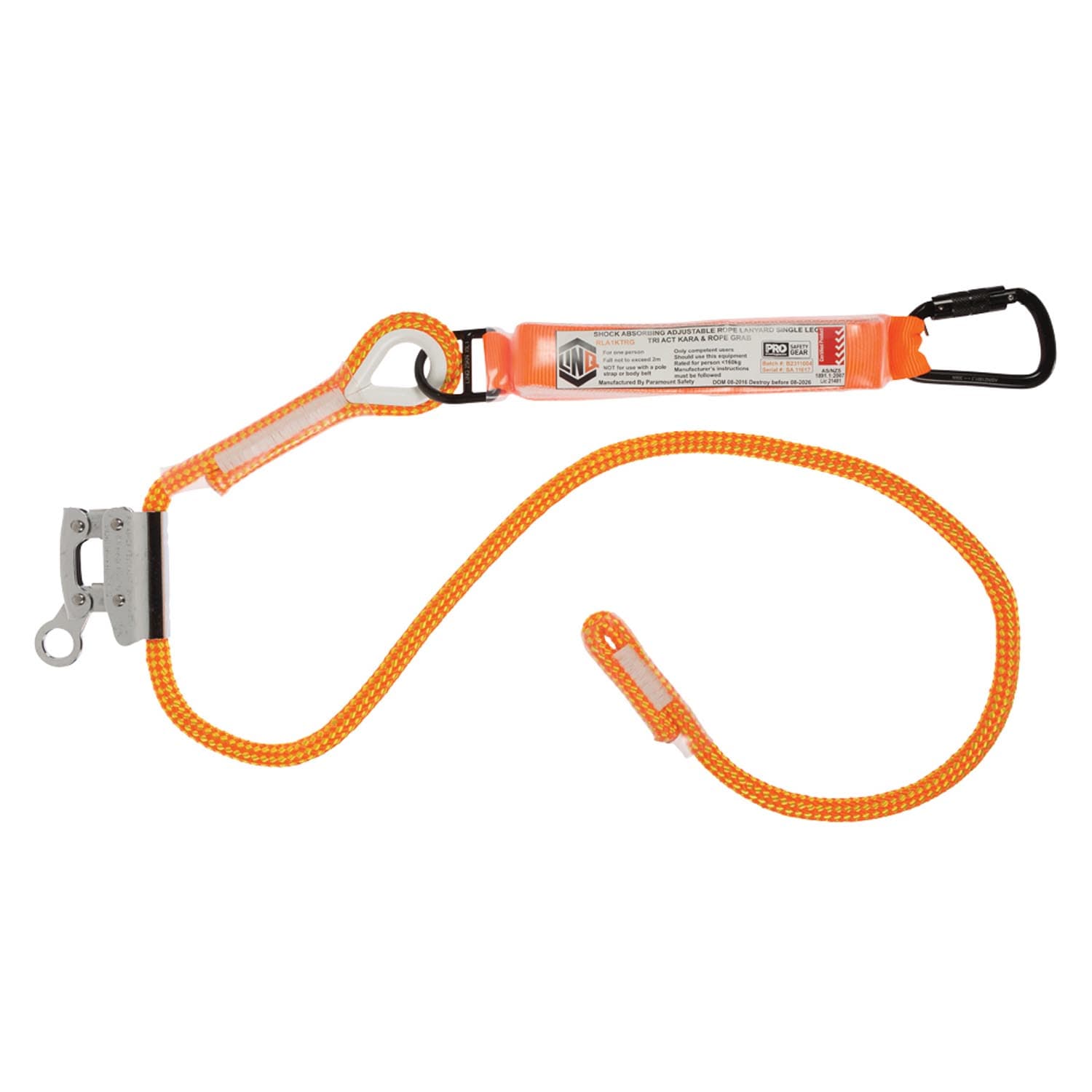 LINQ Single Leg 2M Shock Absorb Adjustable Rope Lanyard With Rope Grab_2