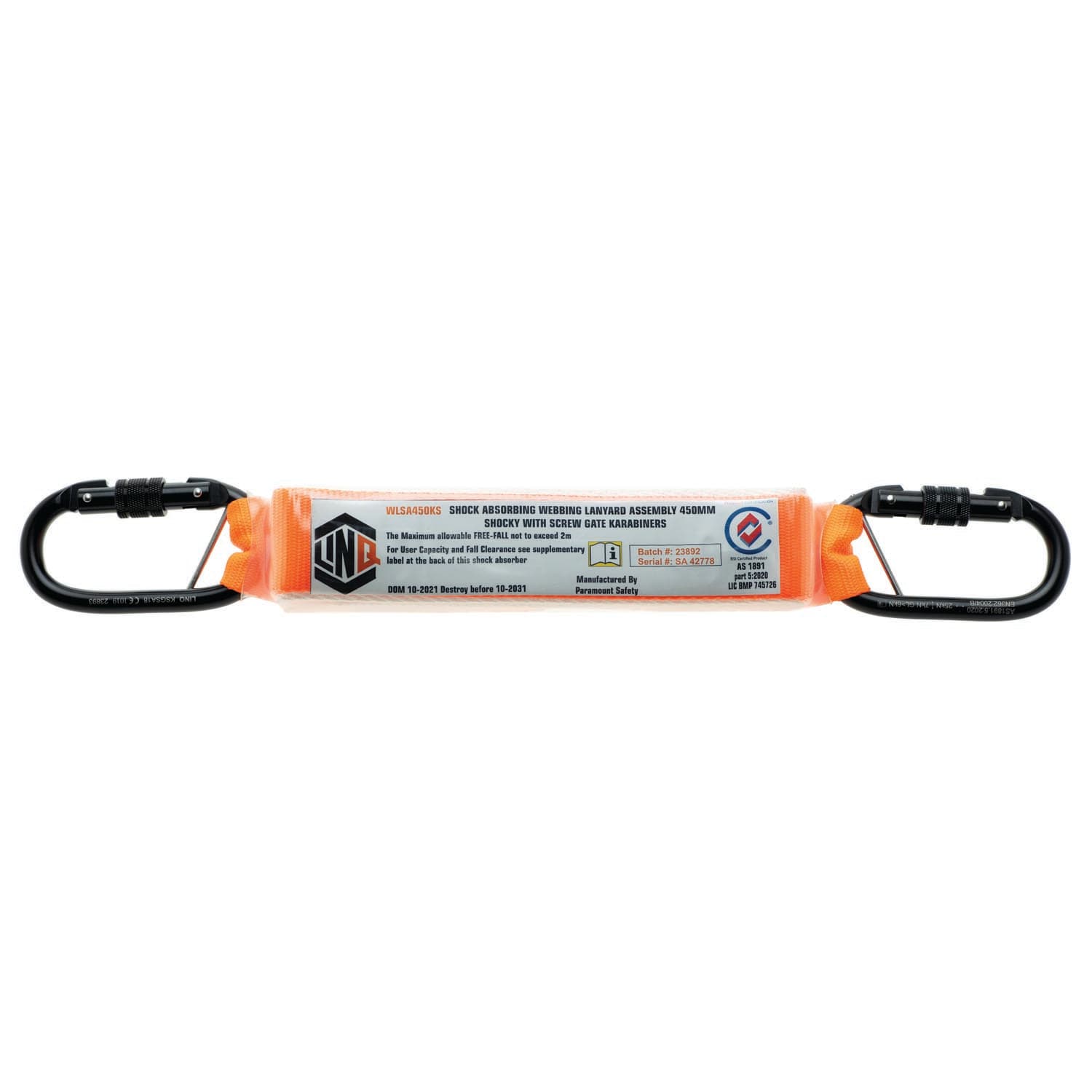 LINQ Shock Absorbing 450Mm Assembly With Perm Attached Screw Gate Karabiners