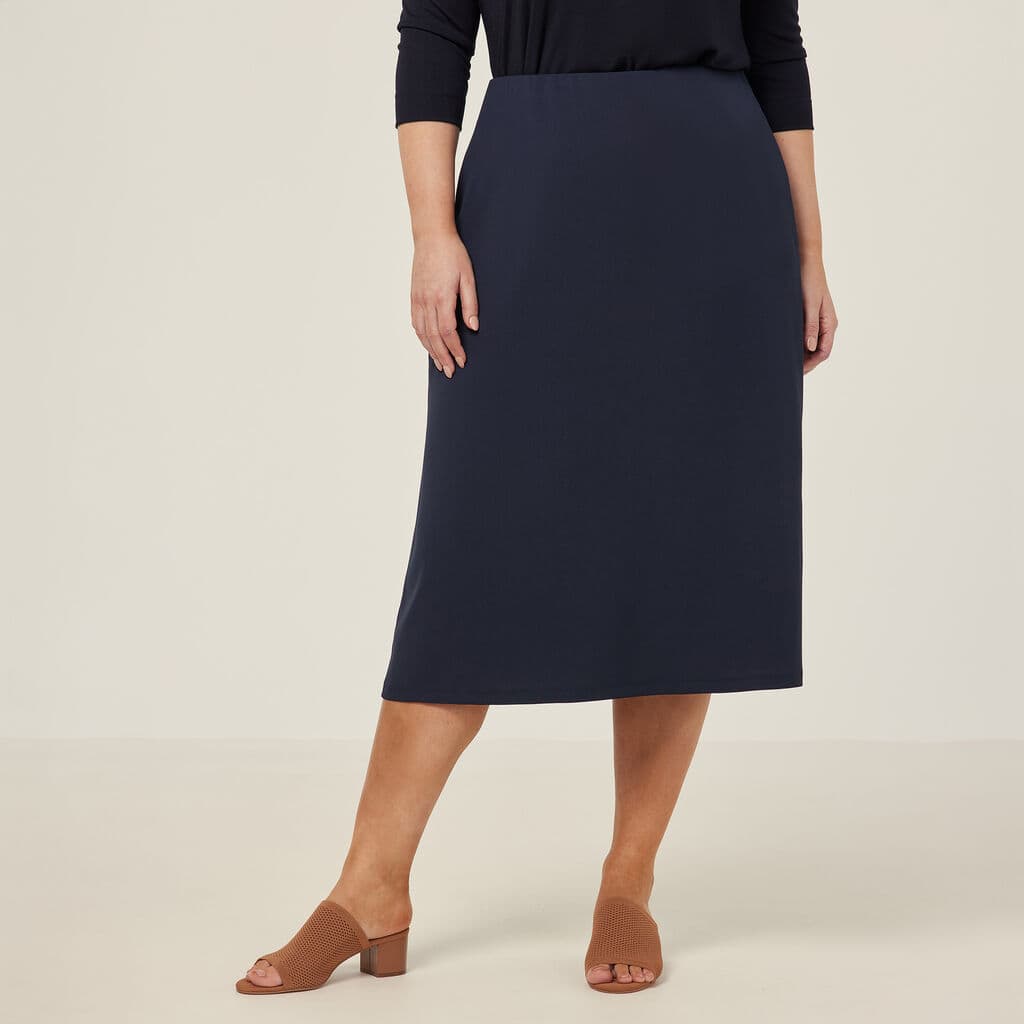 NNT Crepe Stretch Midi A-Line Skirt CAT2RV (Navy)