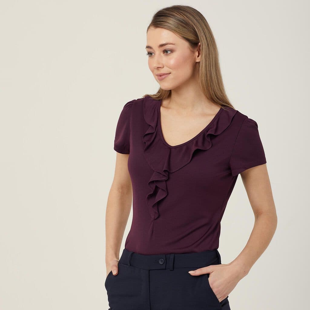 NNT Cap Sleeve Ruffle Neck T-Top CAT48H (Blackberry)_1