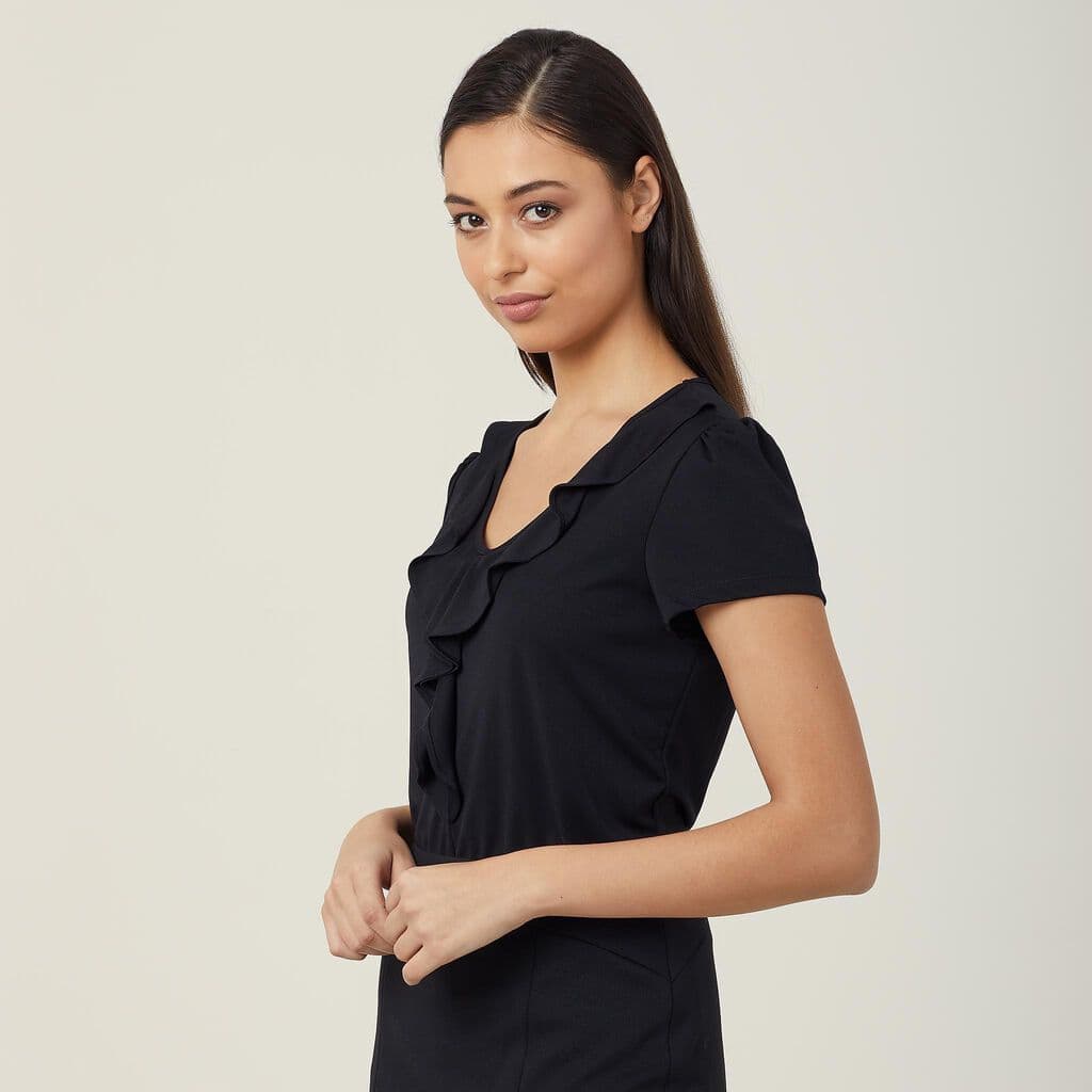 NNT Cap Sleeve Ruffle Neck T-Top CAT48H (Black)_1