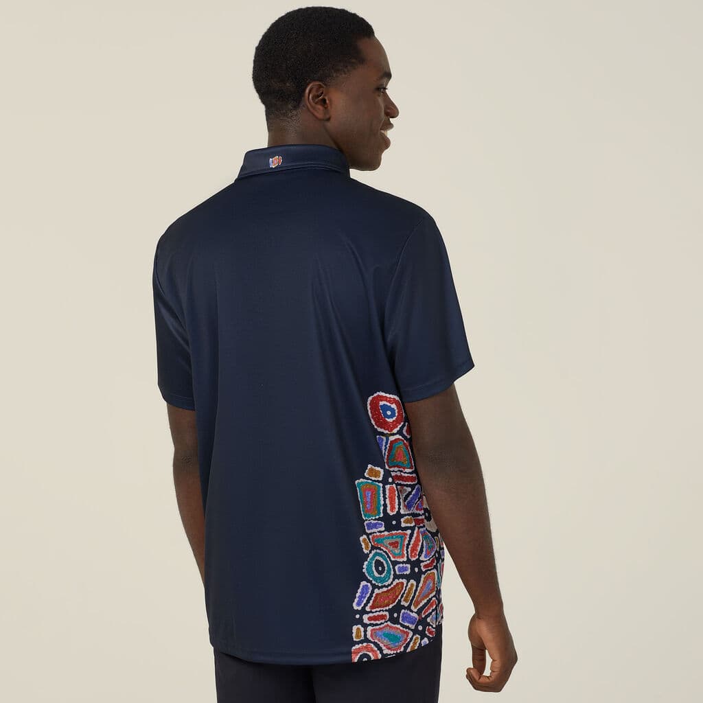 NNT Polyester Knit Water Dreaming Indigenous Print Polo CATJH6 (Navy Print Sublimated)_2