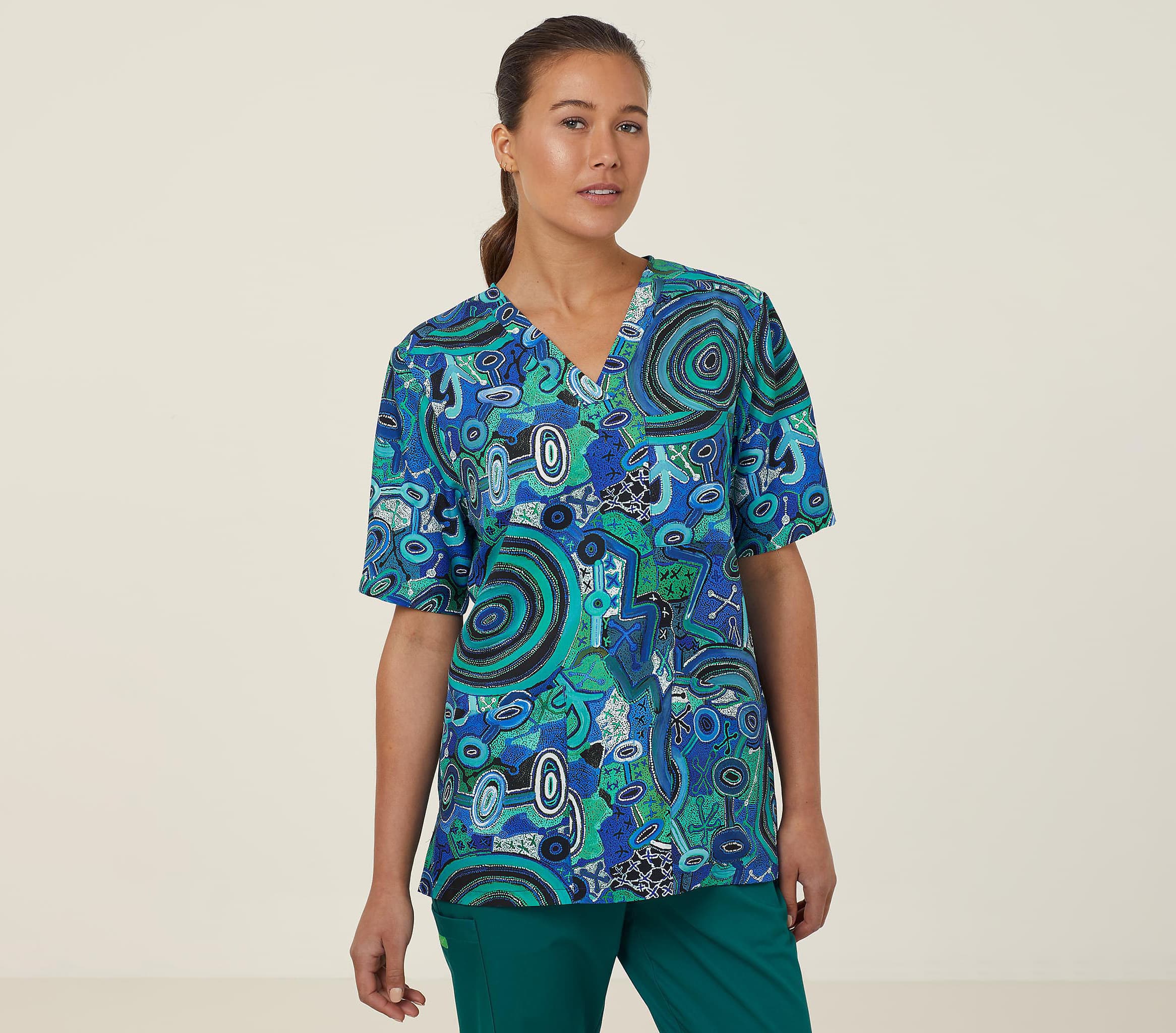 NNT Warlu Scrub Top CATRFR (Green Print)