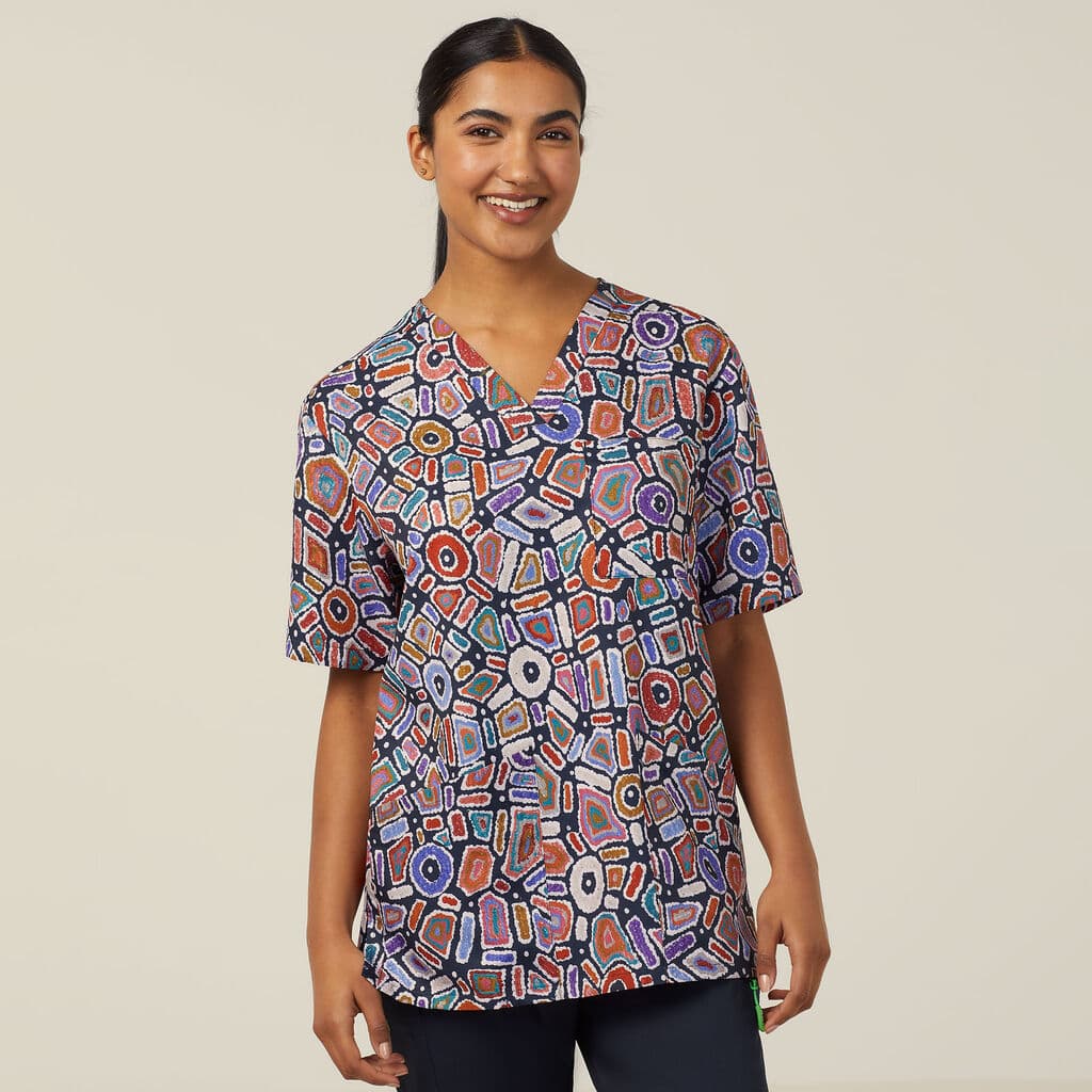 NNT Polyester Print Water Dream Indigenous Scrub Top CATRG9 (Terracotta)