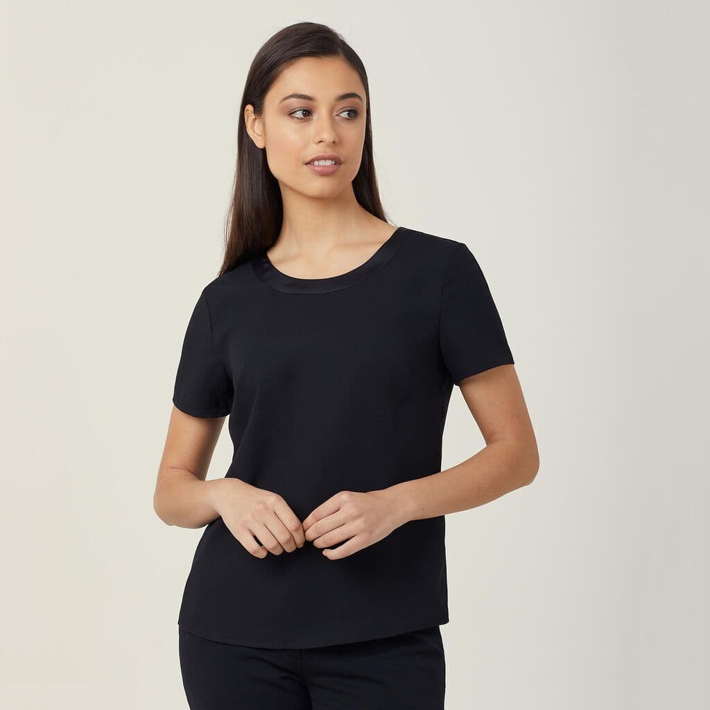 NNT Satin Back Crepe Short Sleeve Top CATU2N (Black)