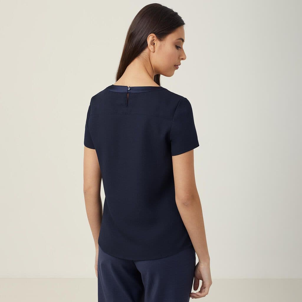 NNT Satin Back Crepe Short Sleeve Top CATU2N (Navy)_2