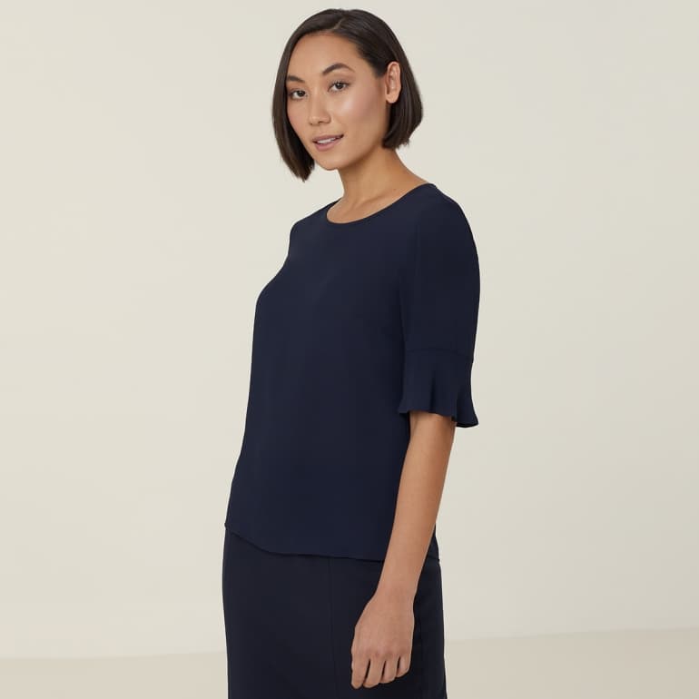 NNT Womens Georgie Fluted Sleeve Top CATUK4 (Navy)_1