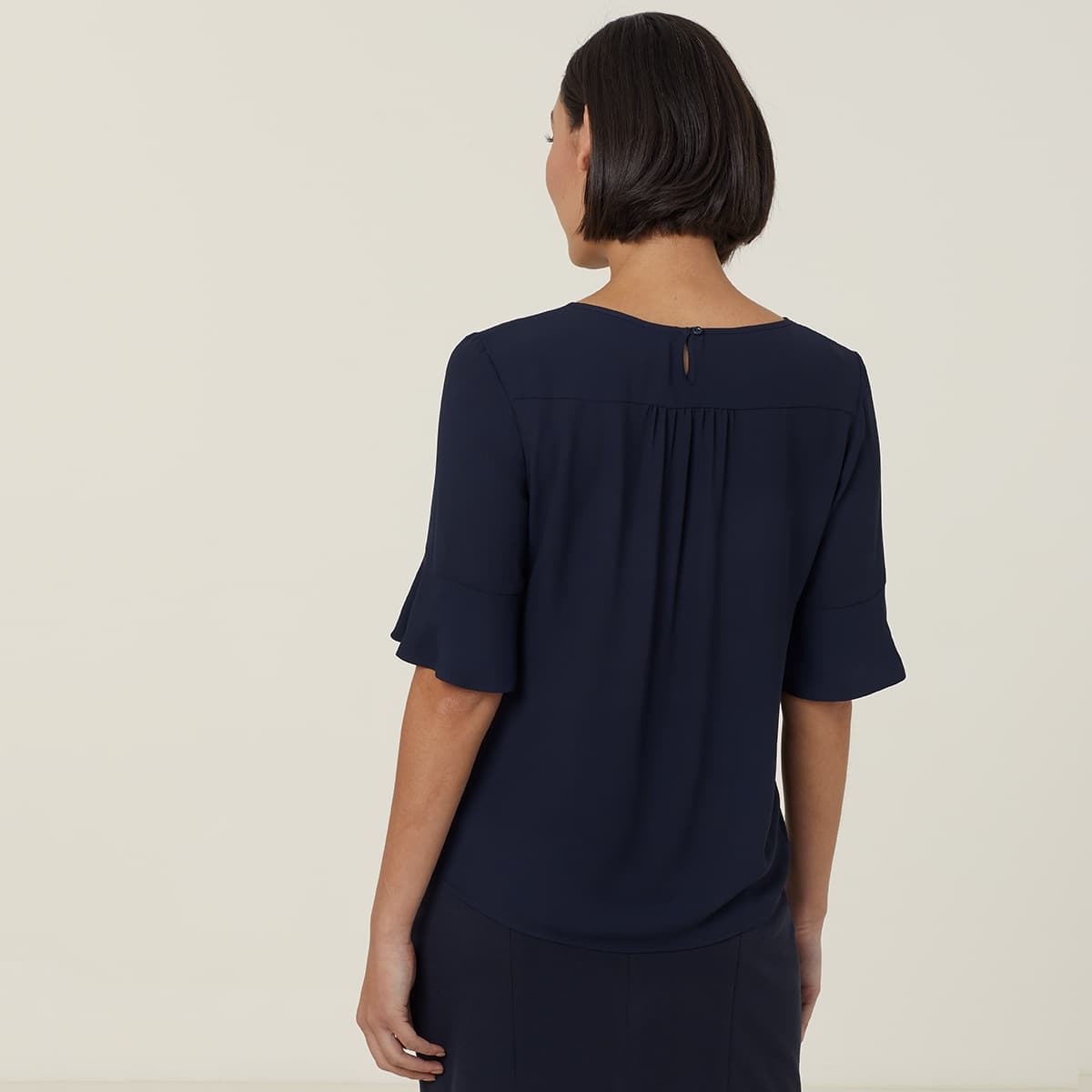 NNT Womens Georgie Fluted Sleeve Top CATUK4 (Navy)_2