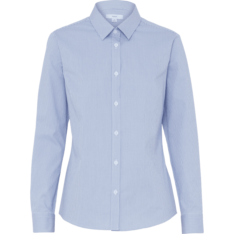 NNT Womens Avignon Gingham Check Long Sleeve Slim Fit Shirt CATUKS (Light Blue White)_4