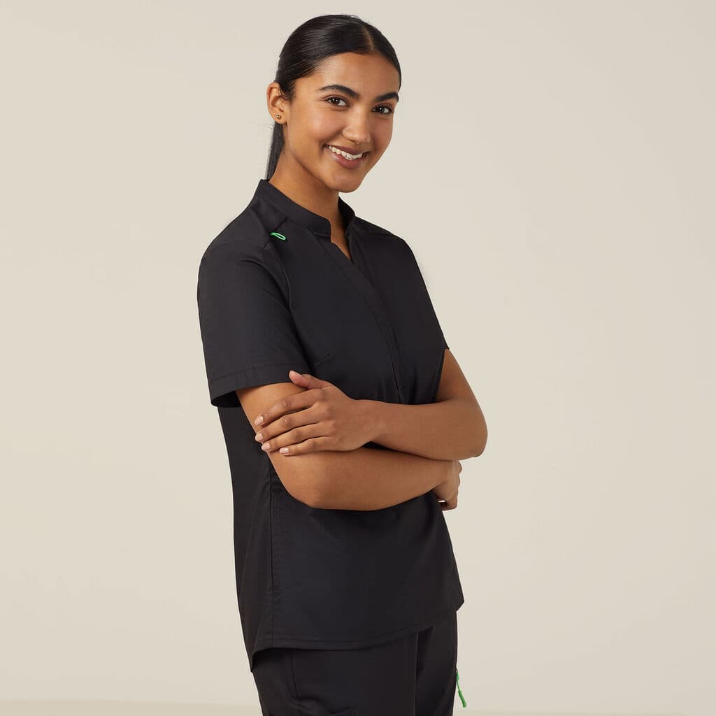 NNT Next-Gen Antibacterial Active Blackburn Mandarin Collar Scrub Top CATUMM (Black)_1