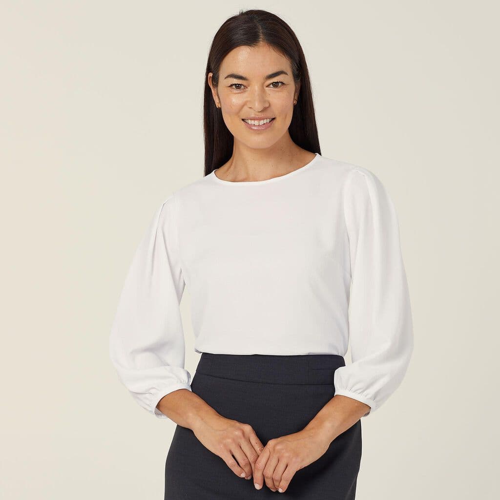 NNT French Georgette 3/4 Sleeve Top CATUPM (White)