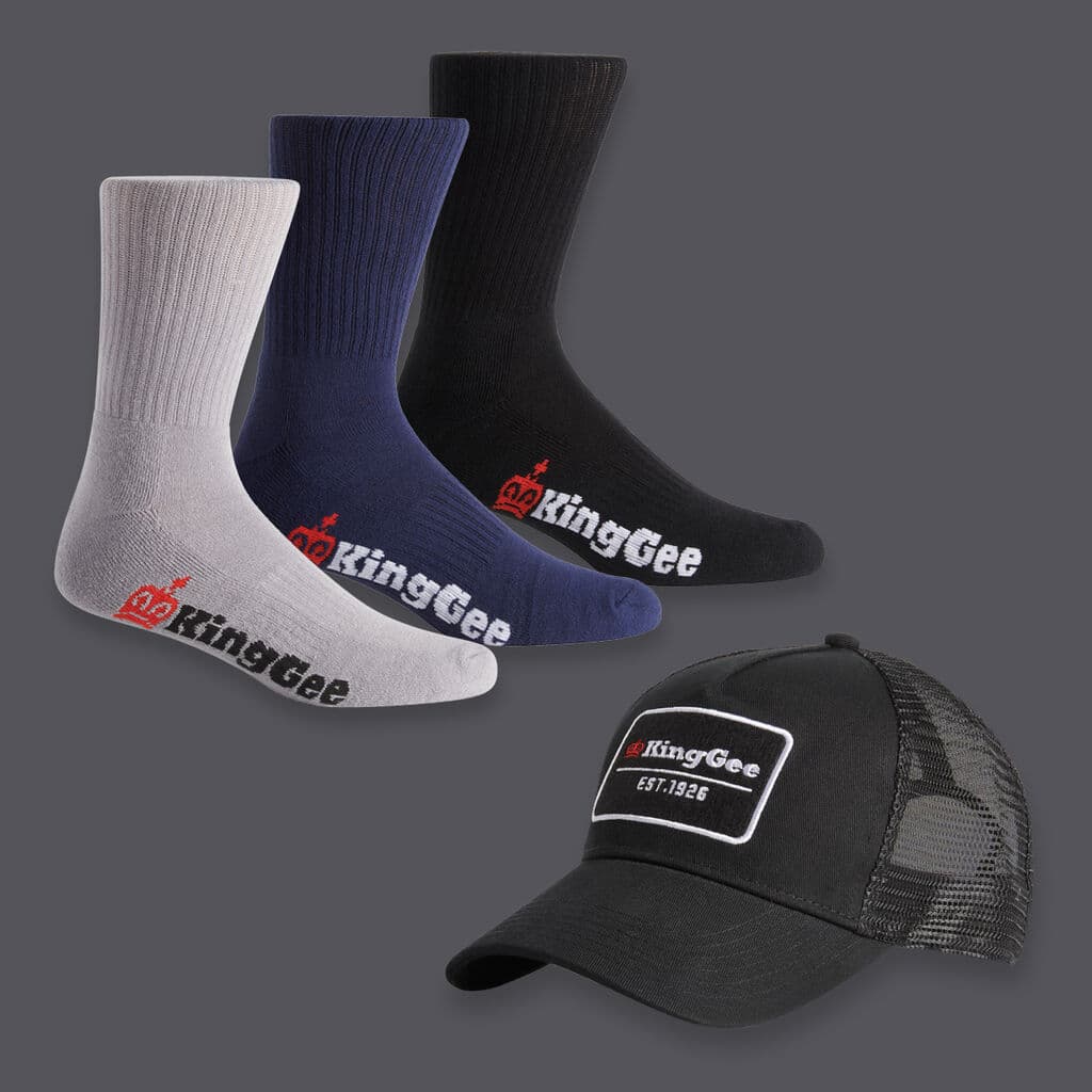 KingGee Cap and Sock Bundle (Multi-Colour)