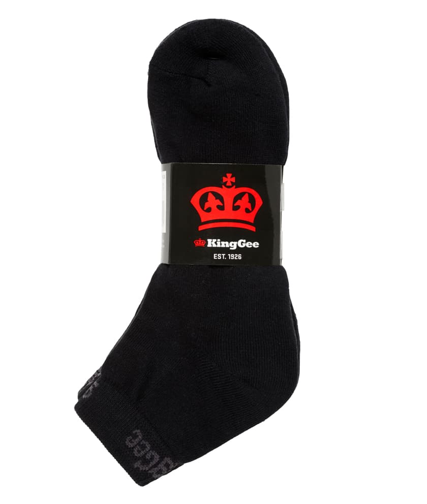 KingGee Mens Crew Cotton Work Sock - 5 Pack (Black)_2