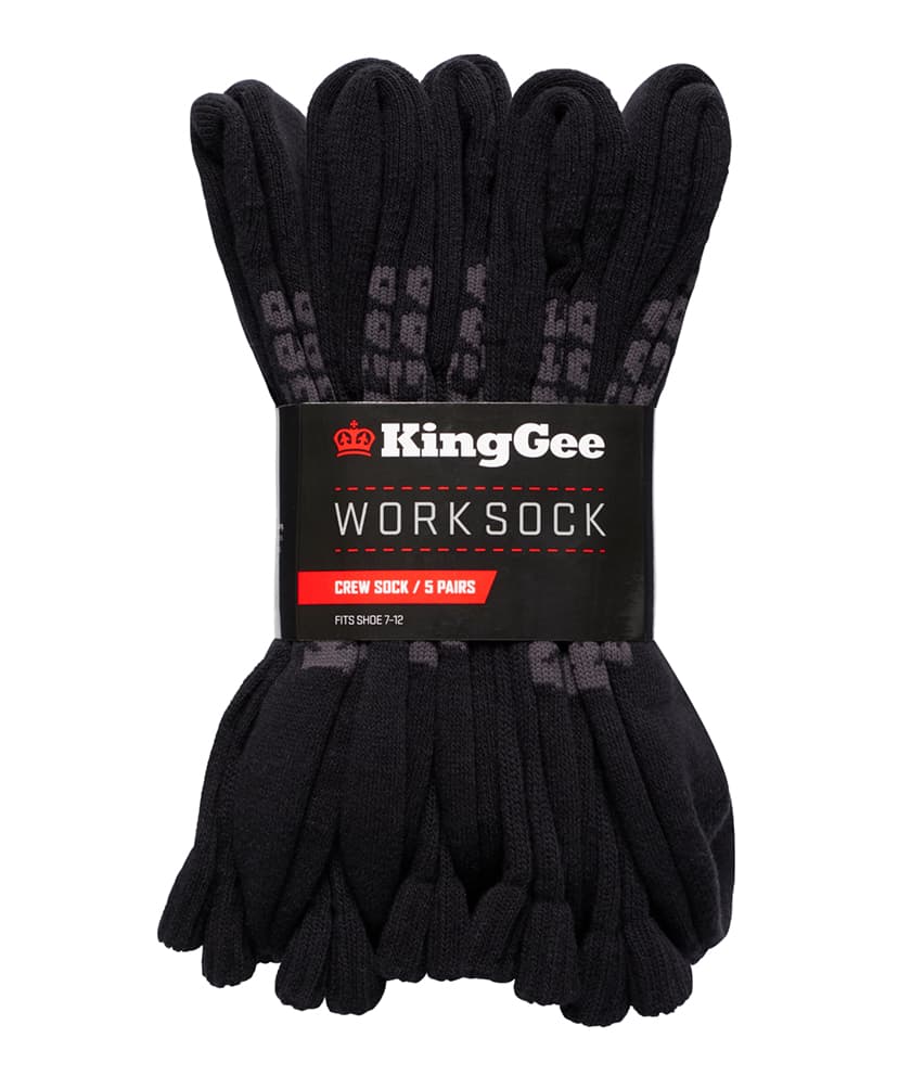 KingGee Mens Crew Cotton Work Sock - 5 Pack (Black)_3