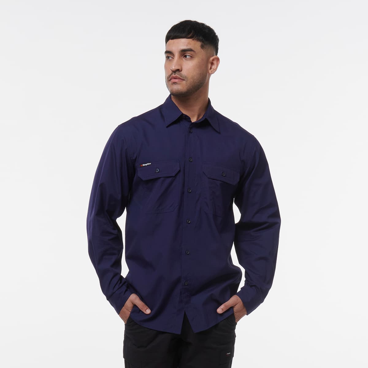 KingGee Mens Workcool Vented Shirt Long Sleeve (Navy)_1