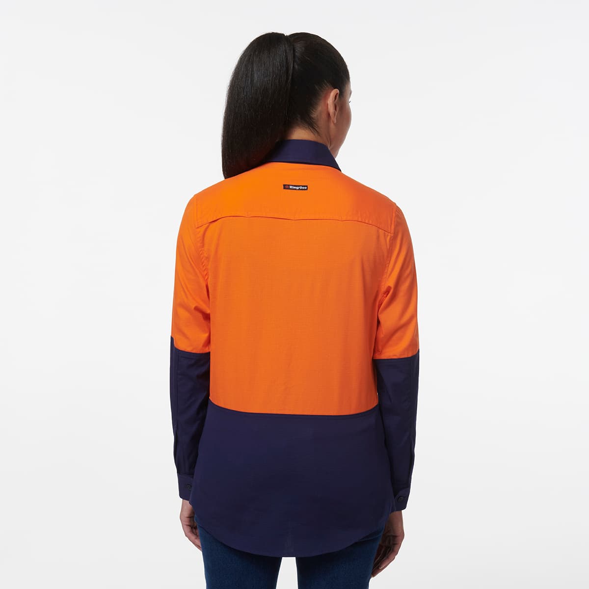 KingGee Womens Workcool Vented Closed Front Spliced Shirt (Orange/Navy)_2