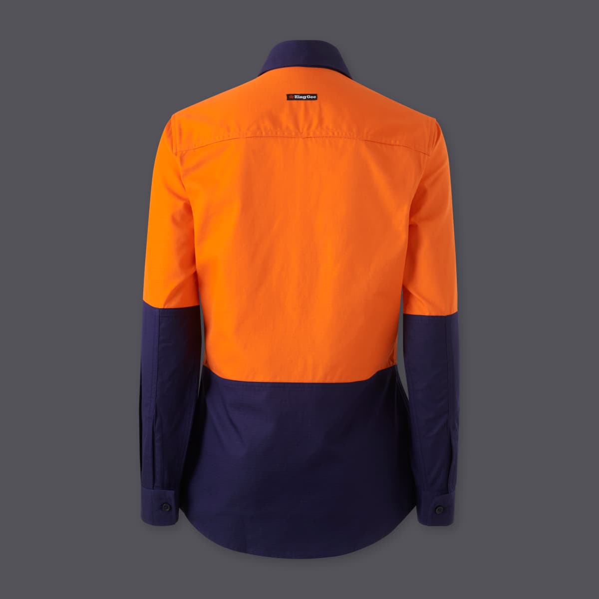 KingGee Womens Workcool Vented Closed Front Spliced Shirt (Orange/Navy)_3