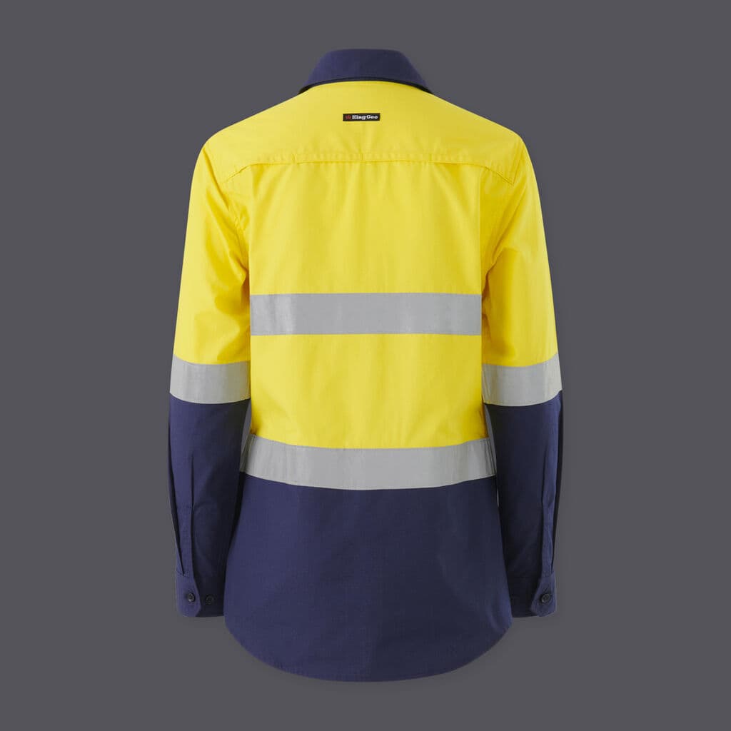 KingGee Womens Workcool Vented Spliced Spliced Shirt Taped Long Sleeve (Yellow/Navy)_2