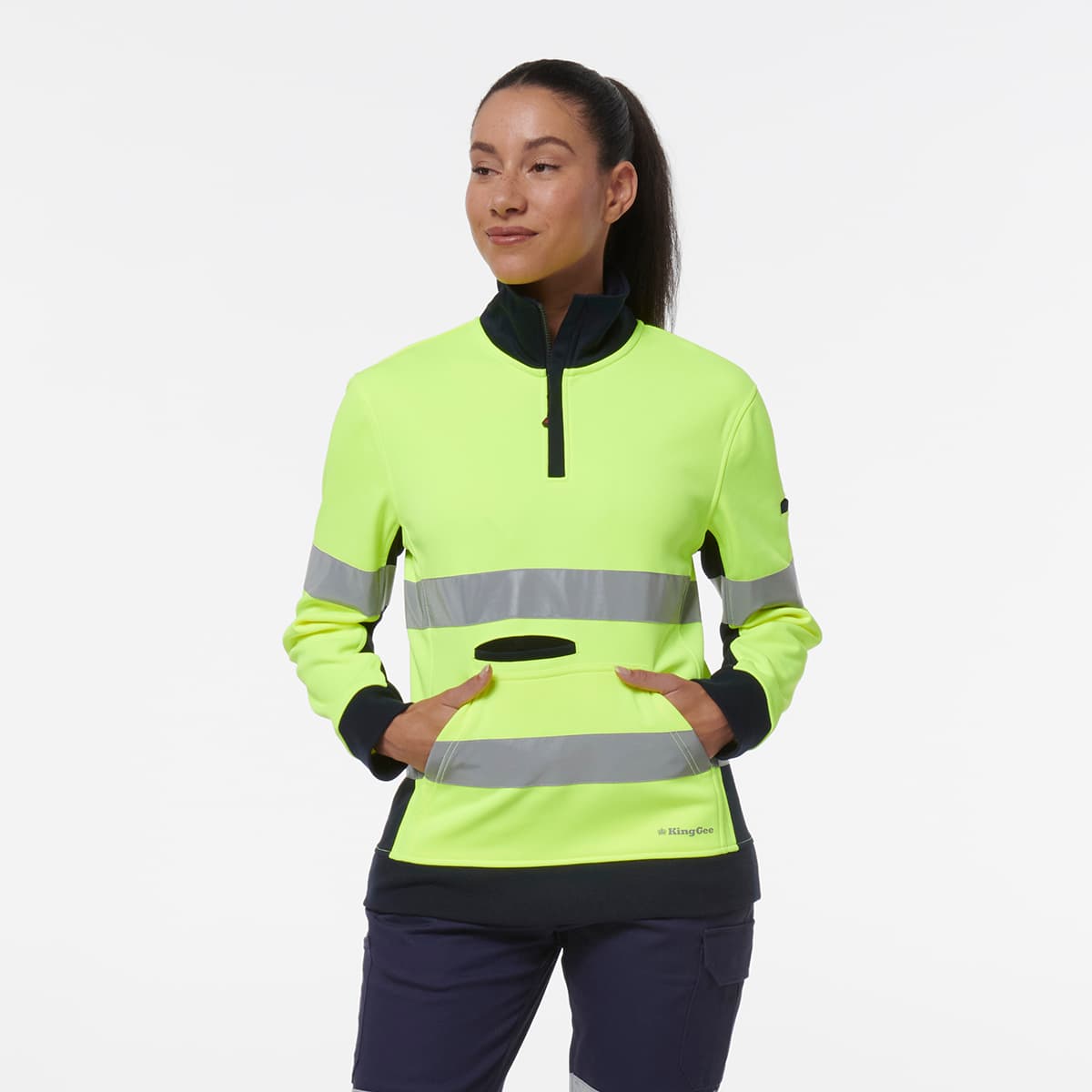 KingGee Women’s Reflective 1/4 Zip Fleece (Yellow/Navy)_1