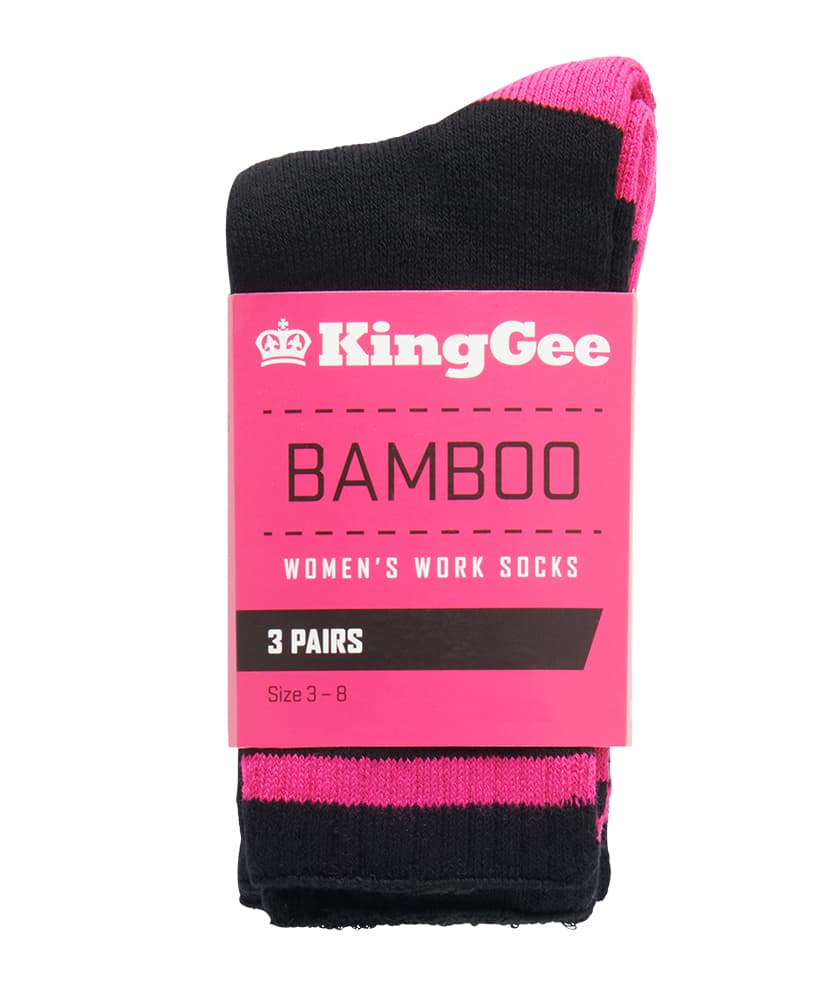 KingGee Womens 3 Pack Bamboo Socks (Black/Pink)