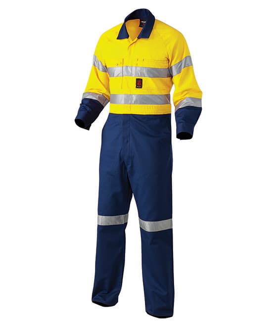 KingGee Mens Reflective Combination Drill Overall Spliced (Yellow/Navy)