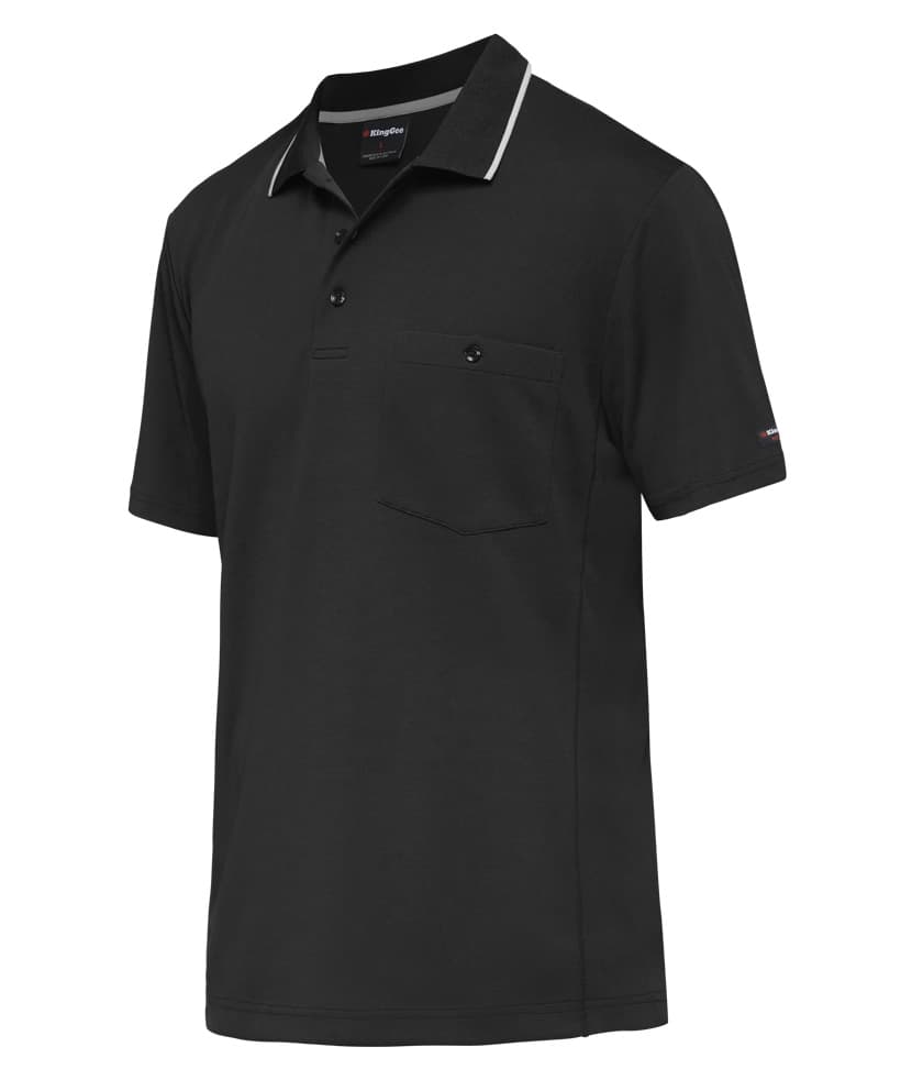 KingGee Mens Workcool Hyperfreeze Polo Short Sleeve (Black)