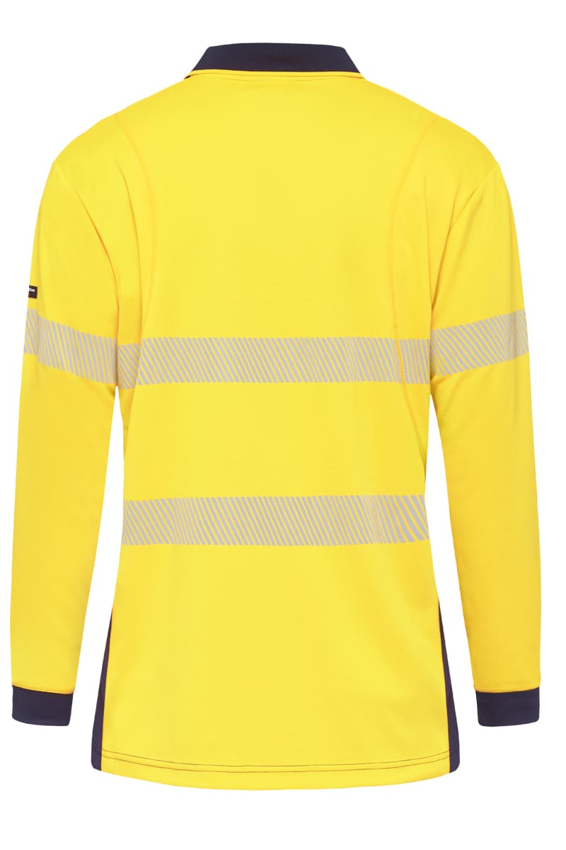 KingGee Mens Workcool Hyperfreeze Spliced Polo Long Sleeve Taped (Yellow/Navy)_1