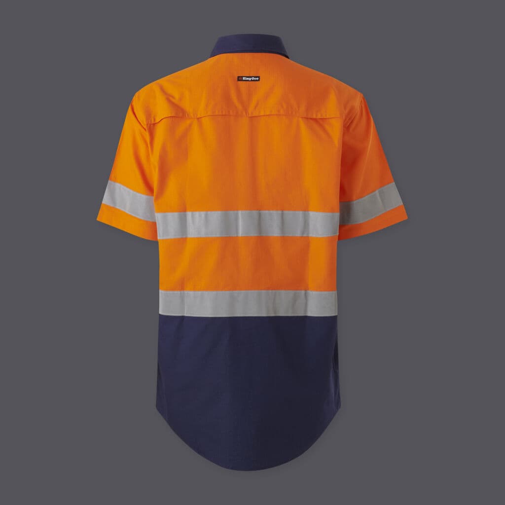 KingGee Mens Workcool Vented Spliced Shirt Taped Short Sleeve (Orange/Navy)_2