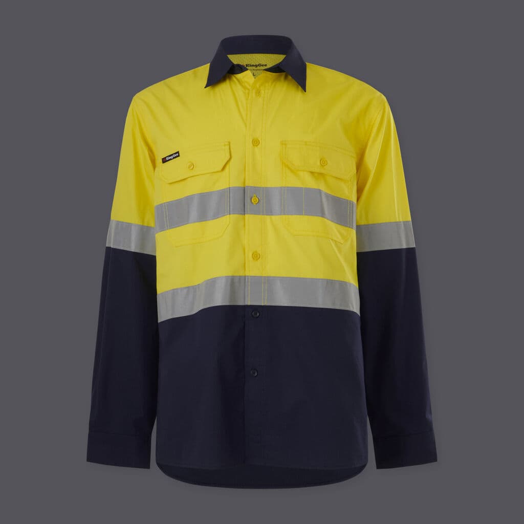 KingGee Mens Workcool Vented Spliced Shirt Taped Long Sleeve (Yellow/Navy)_1