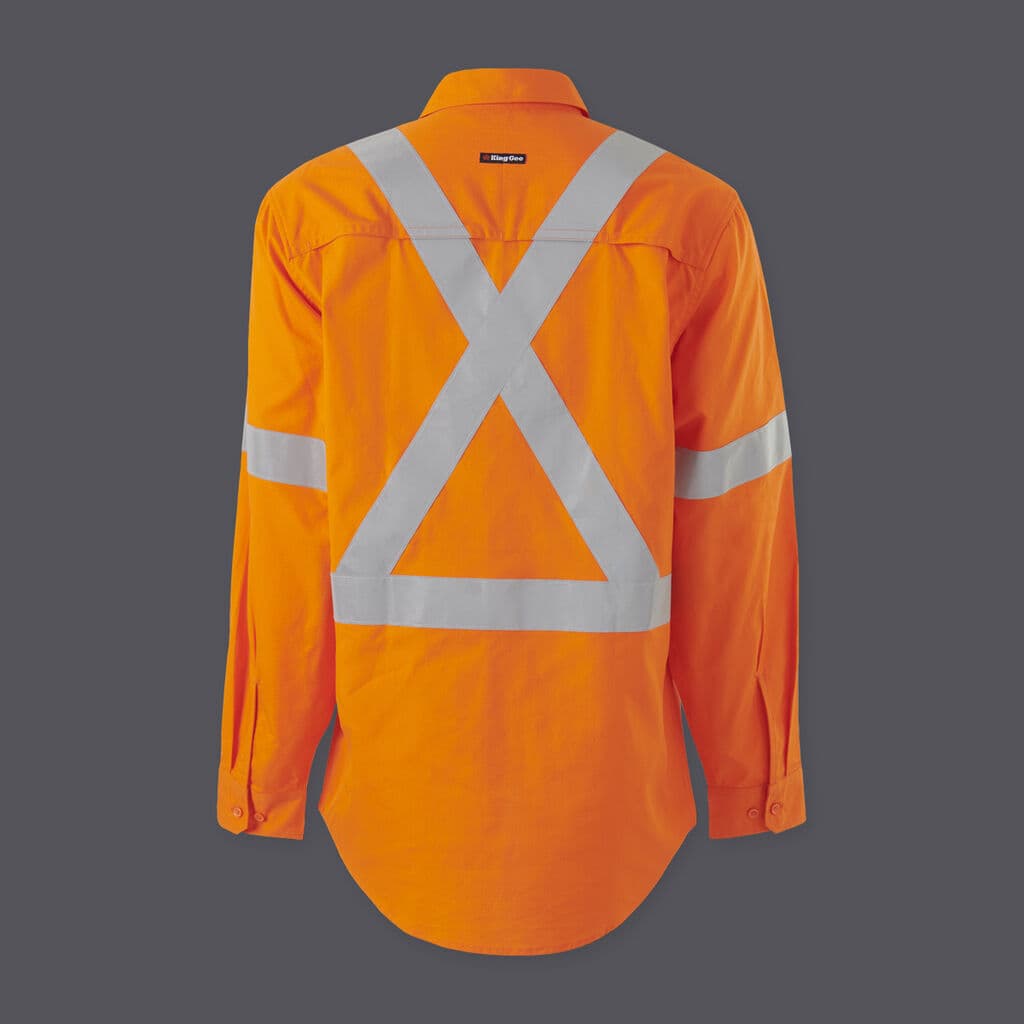 KingGee Mens Workcool Vented X Back Shirt Long Sleeve (Orange)_2