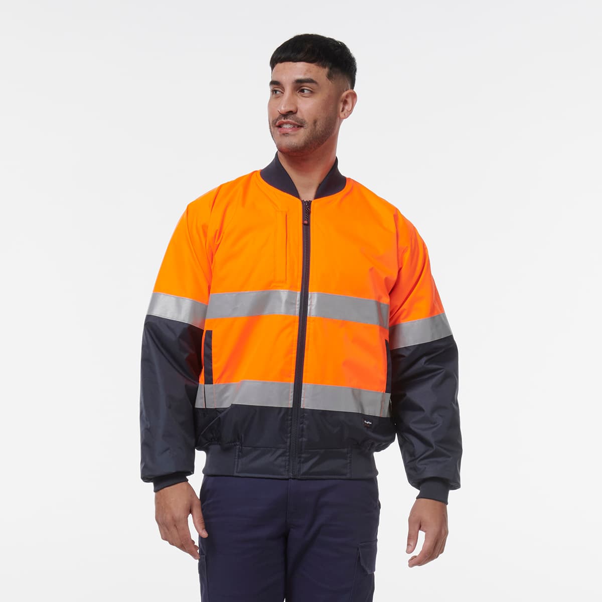 KingGee Reflective Bomber Jacket (Orange/Navy)_2