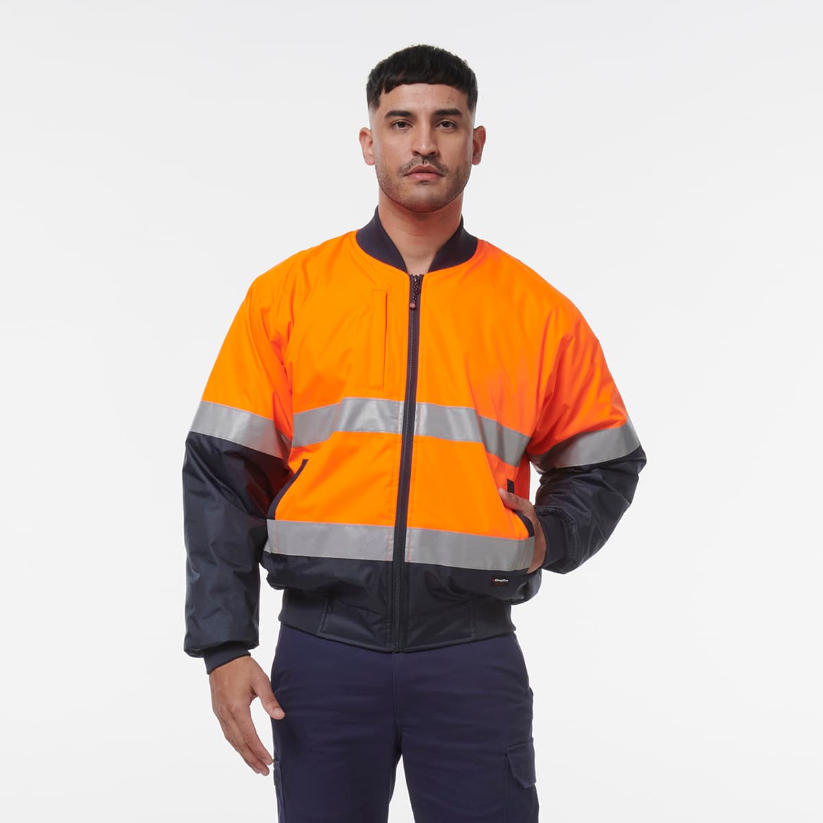 KingGee Reflective Bomber Jacket (Orange/Navy)_3