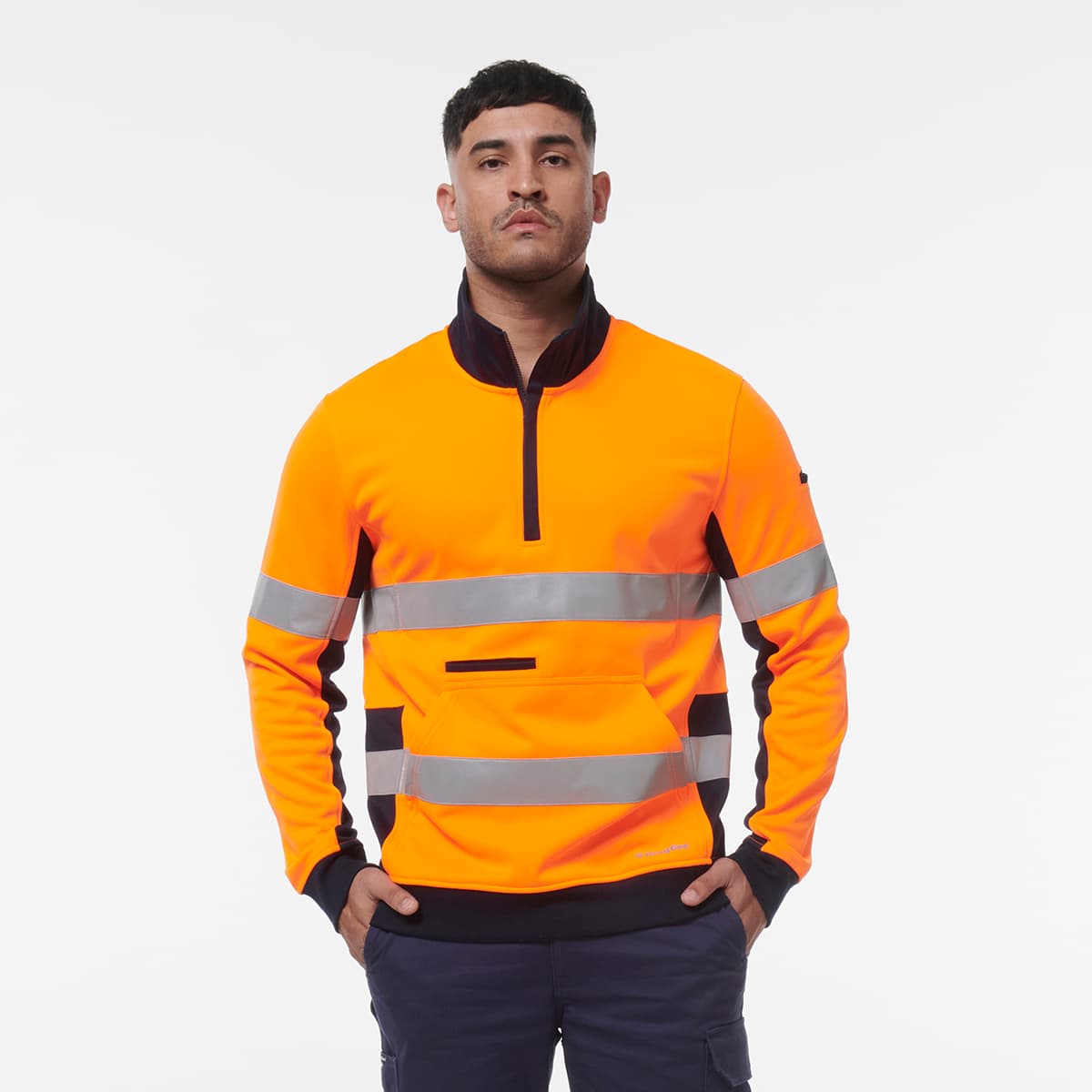 KingGee Reflective 1/4 Zip Fleece (Orange/Navy)_2