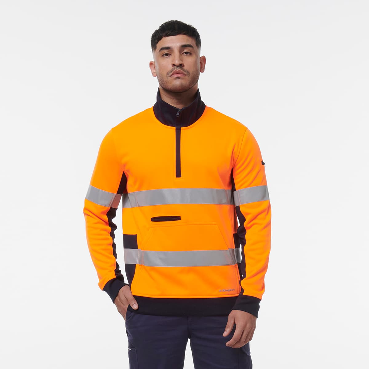 KingGee Reflective 1/4 Zip Fleece (Orange/Navy)_3